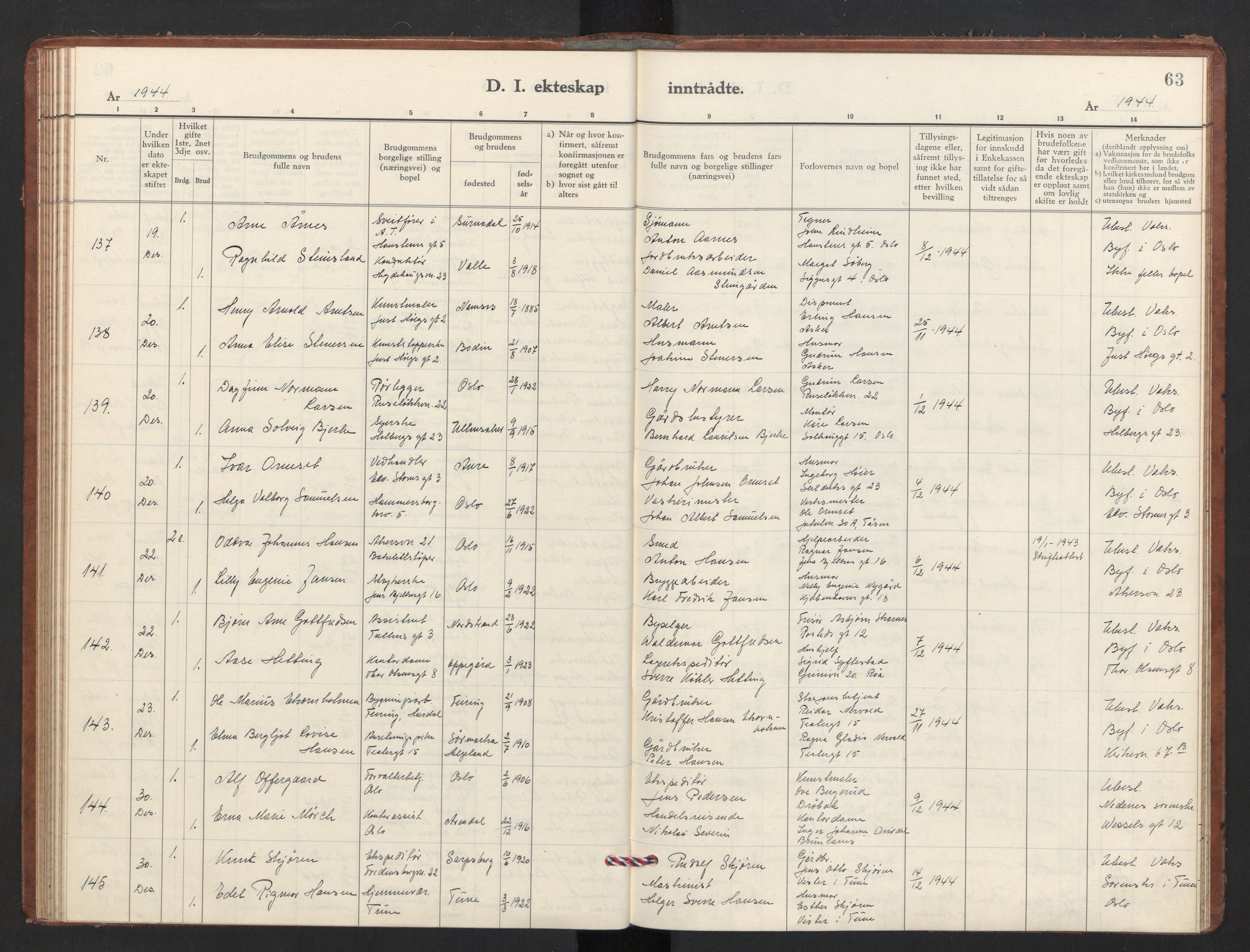 Trefoldighet prestekontor Kirkebøker, AV/SAO-A-10882/F/Fg/L0003: Parish register (official) no. VII 3, 1940-1948, p. 63