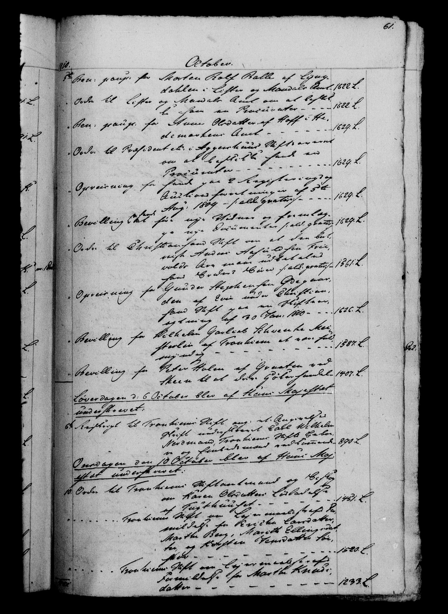 Danske Kanselli 1800-1814, AV/RA-EA-3024/H/Hf/Hfb/Hfbc/L0011: Underskrivelsesbok m. register, 1810, p. 61