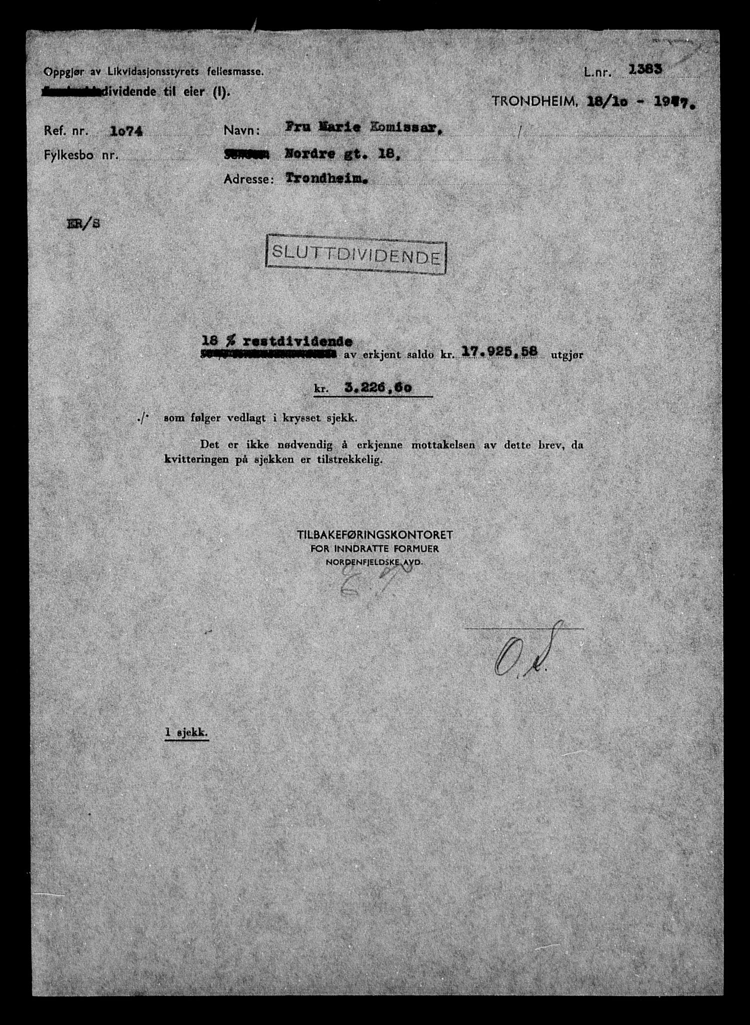 Justisdepartementet, Tilbakeføringskontoret for inndratte formuer, RA/S-1564/H/Hc/Hca/L0902: --, 1945-1947, p. 400