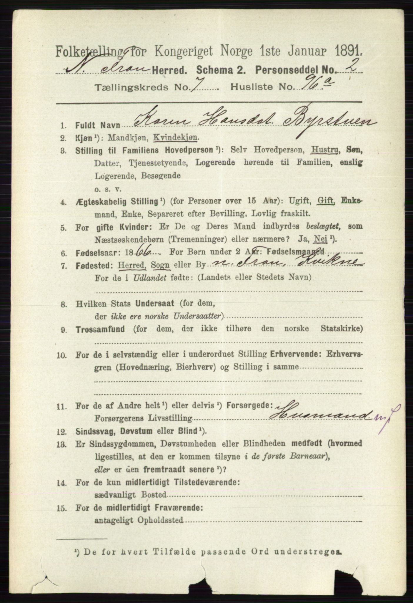 RA, 1891 census for 0518 Nord-Fron, 1891, p. 3374