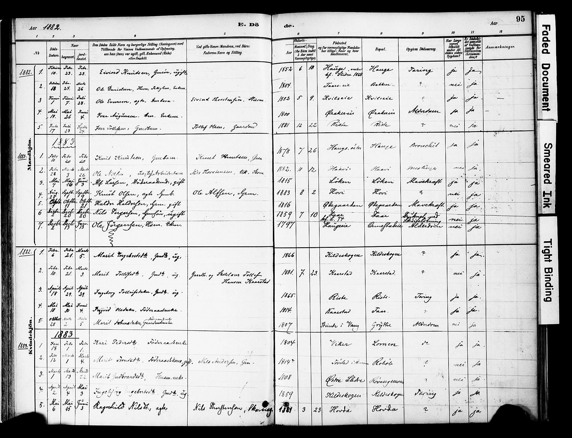 Vestre Slidre prestekontor, AV/SAH-PREST-136/H/Ha/Haa/L0005: Parish register (official) no. 5, 1881-1912, p. 95