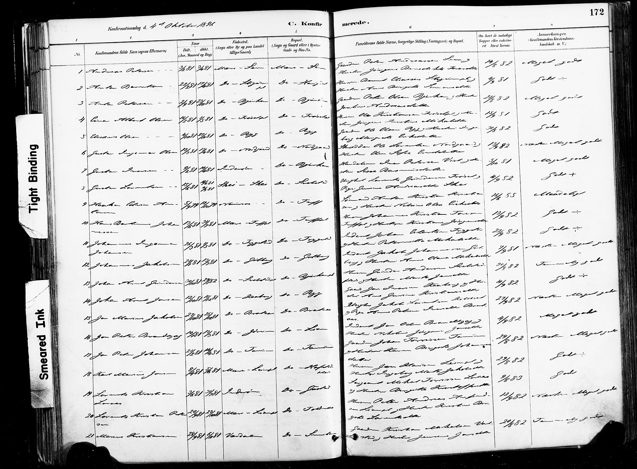 Ministerialprotokoller, klokkerbøker og fødselsregistre - Nord-Trøndelag, SAT/A-1458/735/L0351: Parish register (official) no. 735A10, 1884-1908, p. 172
