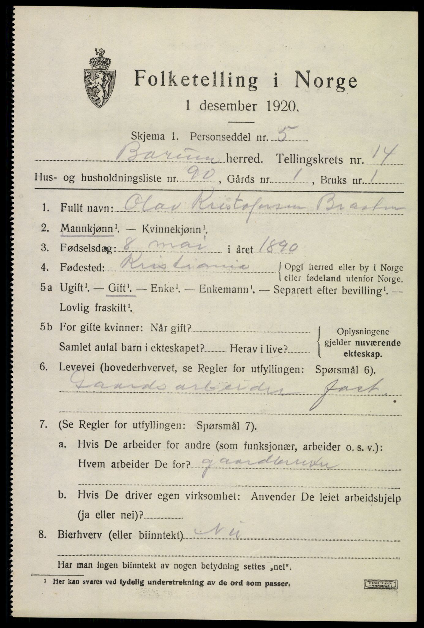 SAO, 1920 census for Bærum, 1920, p. 42276