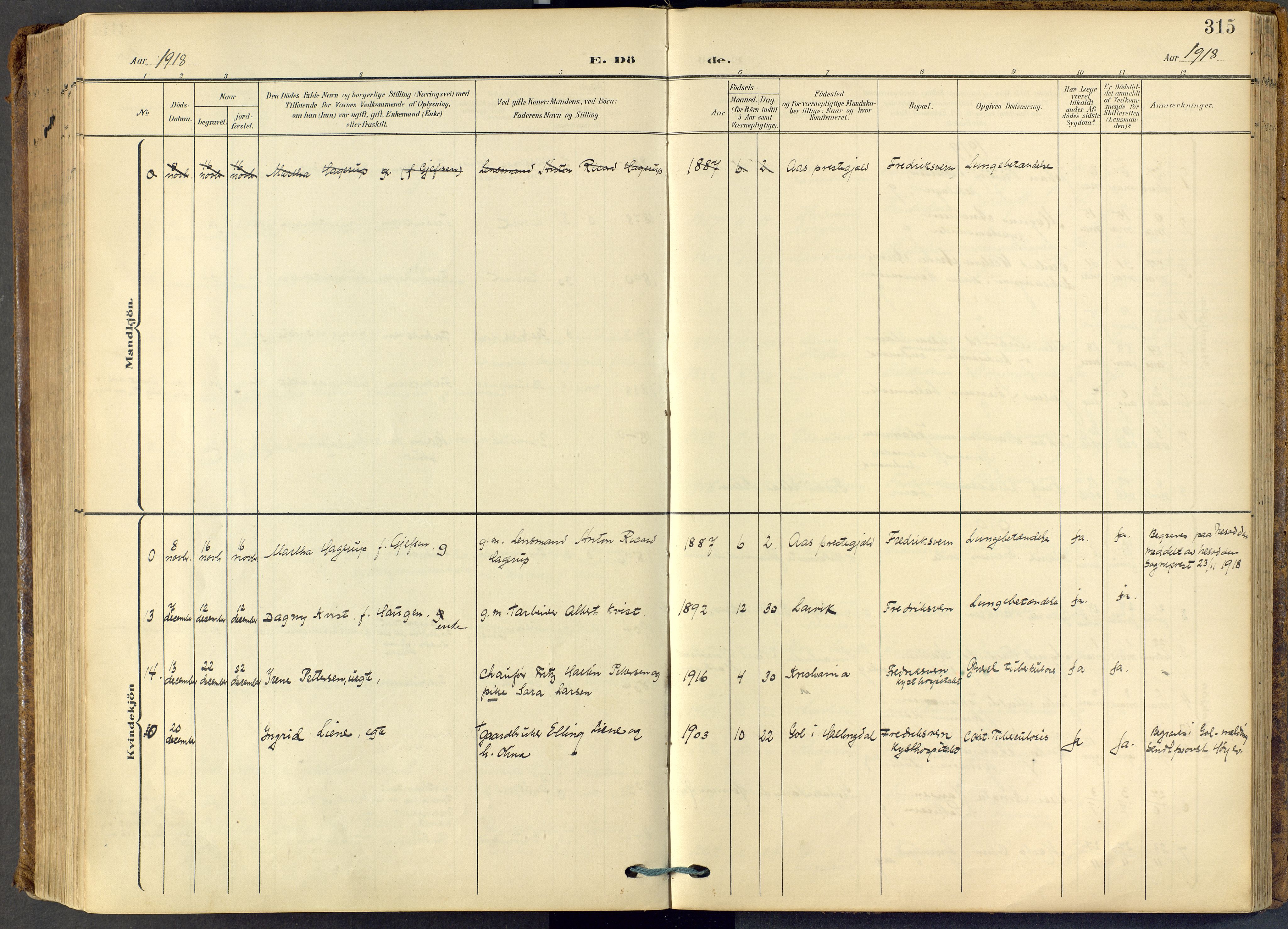 Stavern kirkebøker, SAKO/A-318/F/Fa/L0009: Parish register (official) no. 9, 1906-1955, p. 315