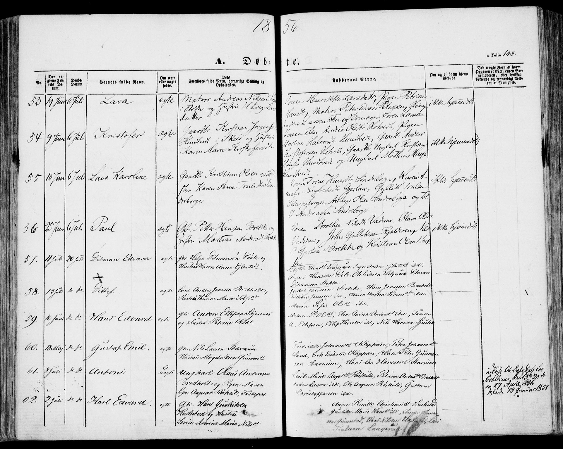 Stokke kirkebøker, AV/SAKO-A-320/F/Fa/L0007: Parish register (official) no. I 7, 1844-1857, p. 143