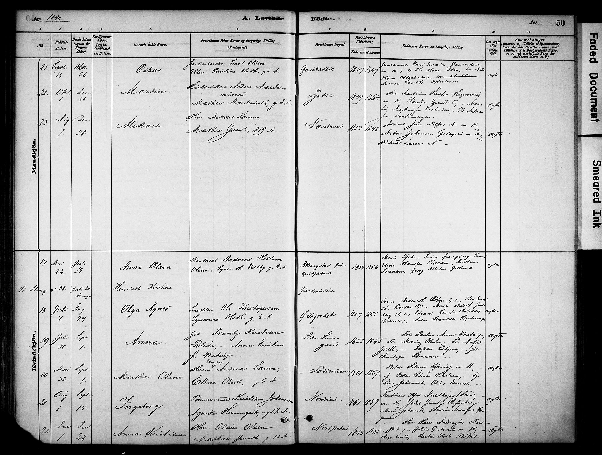 Stange prestekontor, SAH/PREST-002/K/L0019: Parish register (official) no. 19, 1880-1891, p. 50