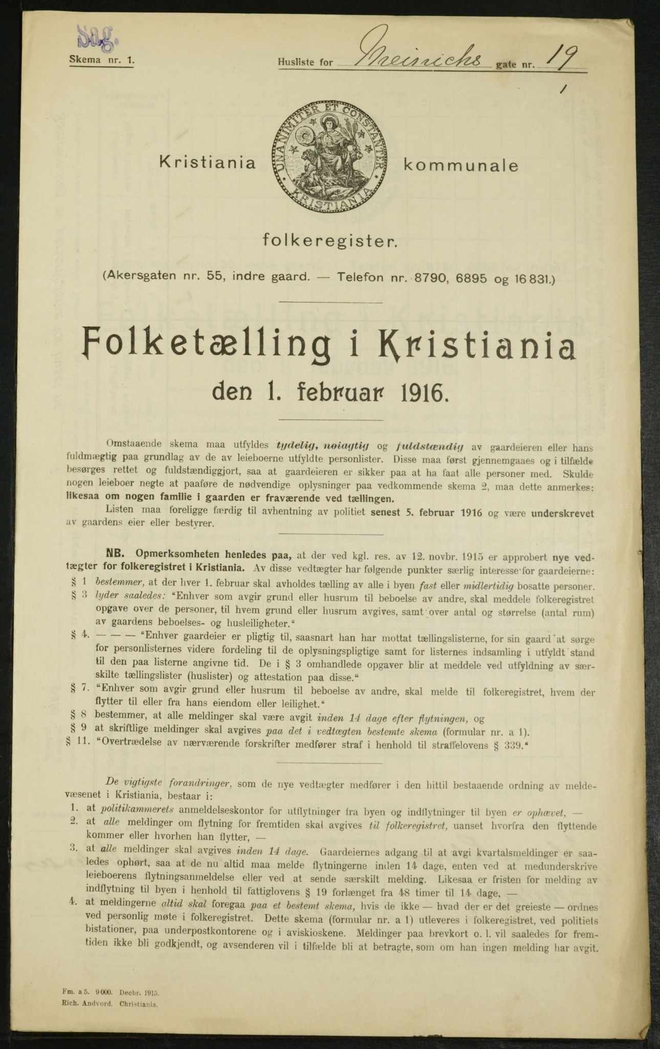 OBA, Municipal Census 1916 for Kristiania, 1916, p. 1281