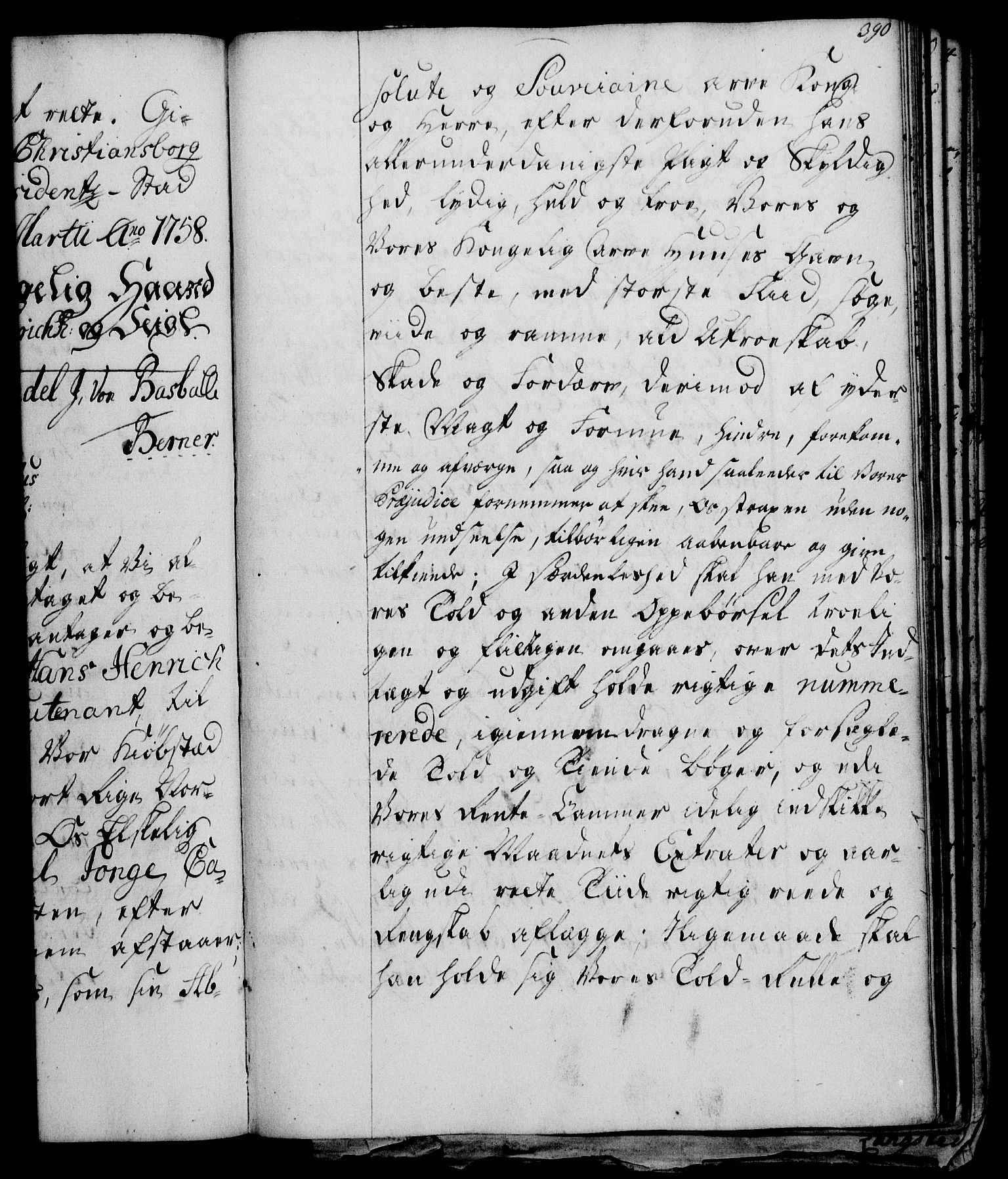 Rentekammeret, Kammerkanselliet, AV/RA-EA-3111/G/Gg/Gge/L0003: Norsk bestallingsprotokoll med register (merket RK 53.27), 1745-1761, p. 390
