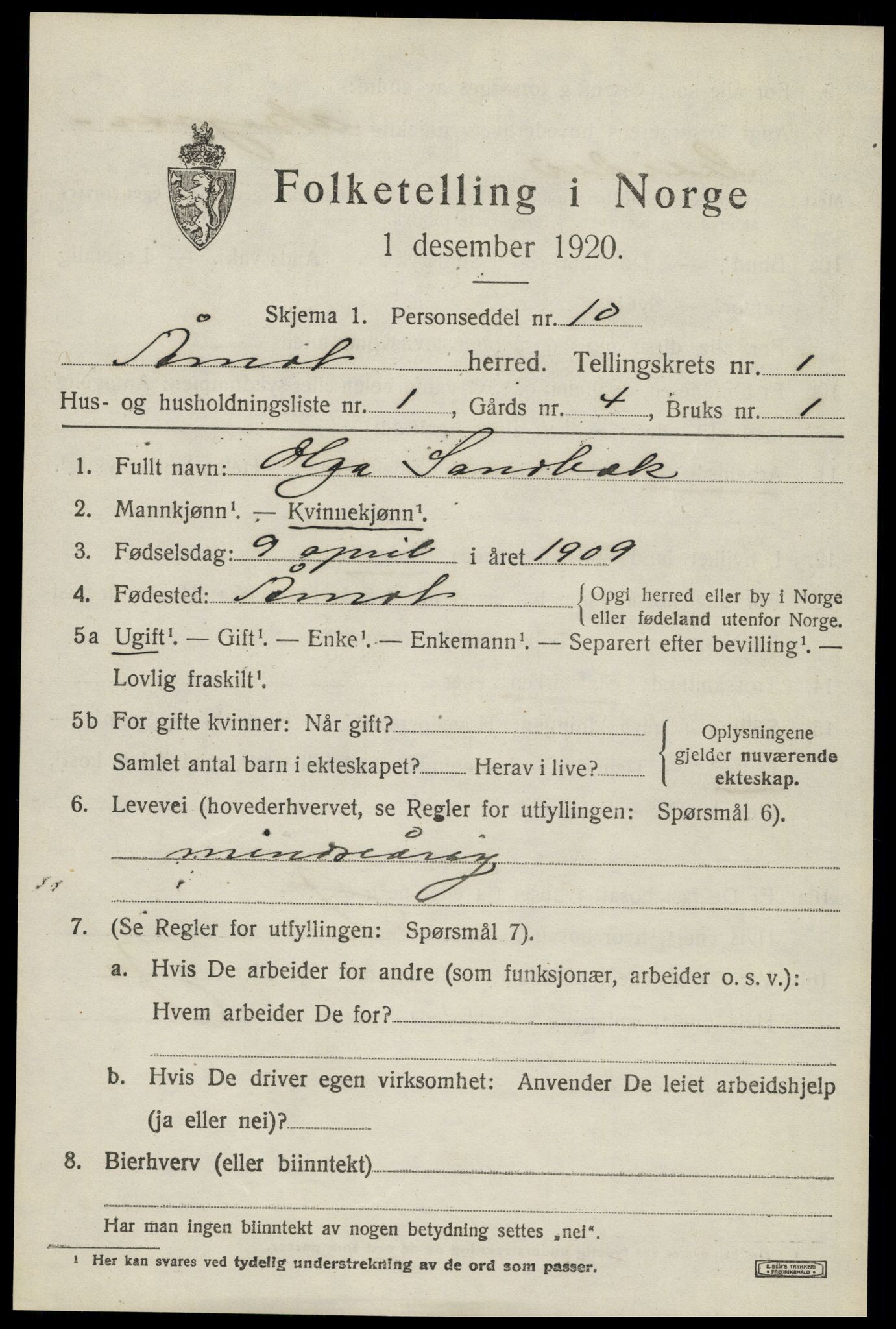 SAH, 1920 census for Åmot, 1920, p. 1605