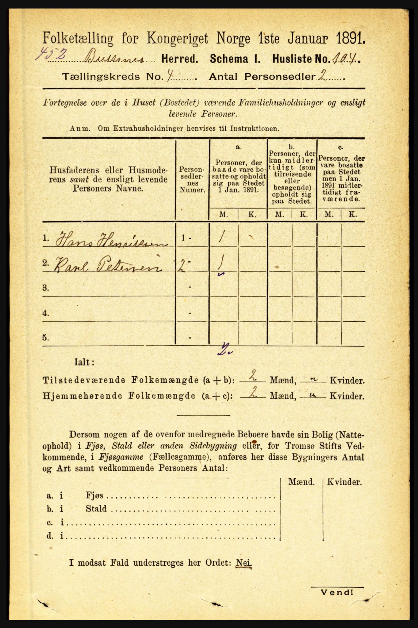 RA, 1891 census for 1860 Buksnes, 1891, p. 3004