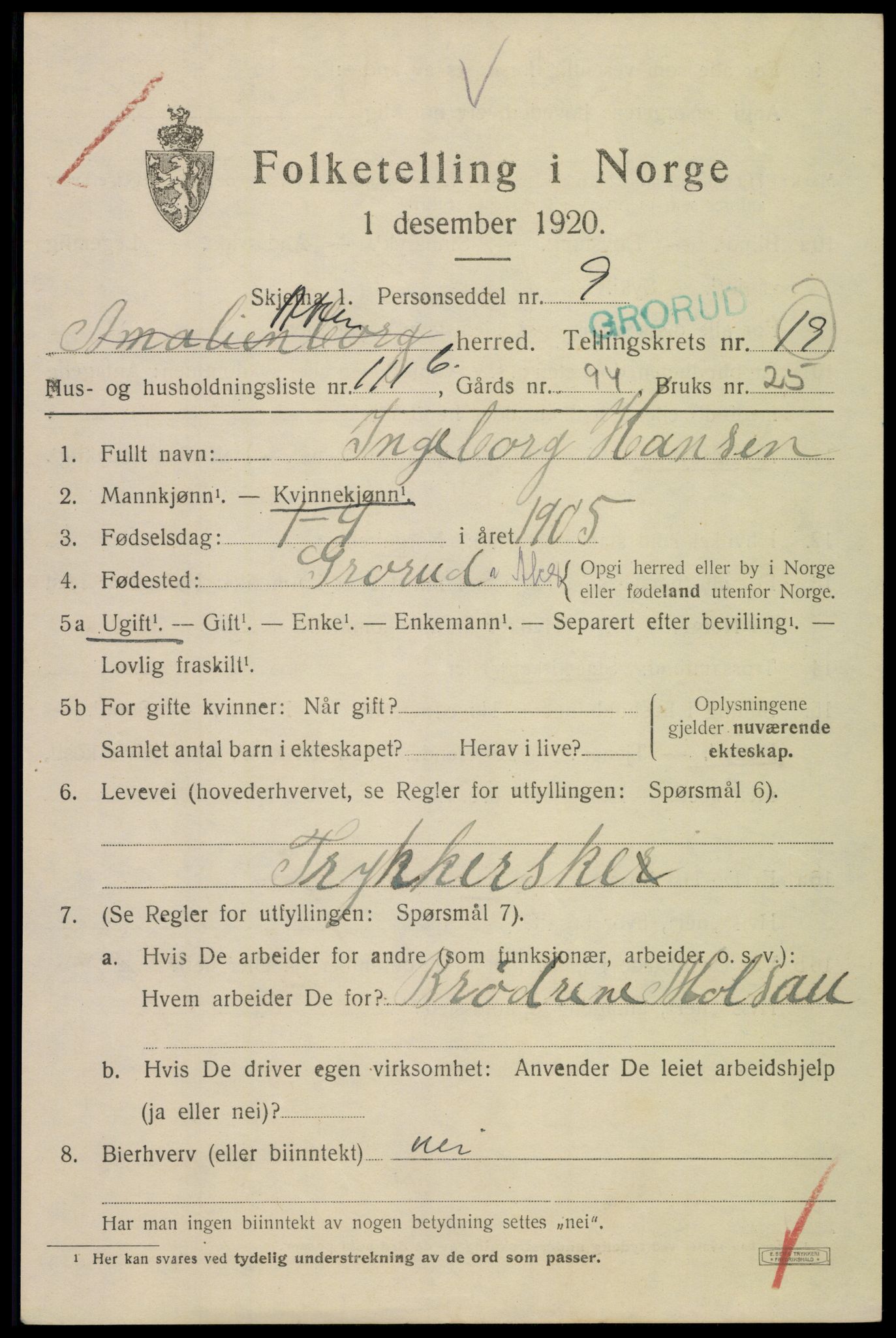 SAO, 1920 census for Aker, 1920, p. 119346