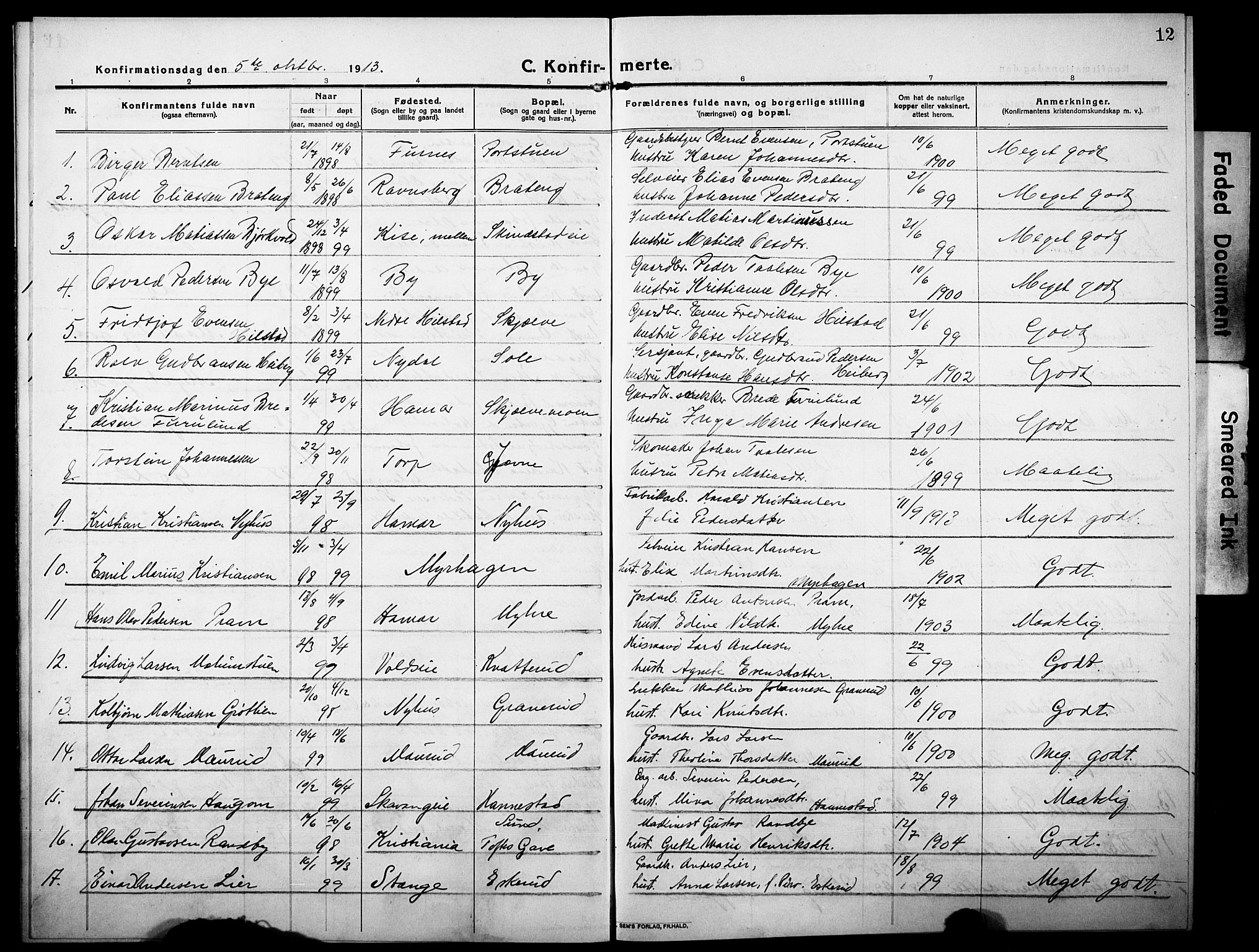 Nes prestekontor, Hedmark, AV/SAH-PREST-020/L/La/L0008: Parish register (copy) no. 8, 1910-1932, p. 12