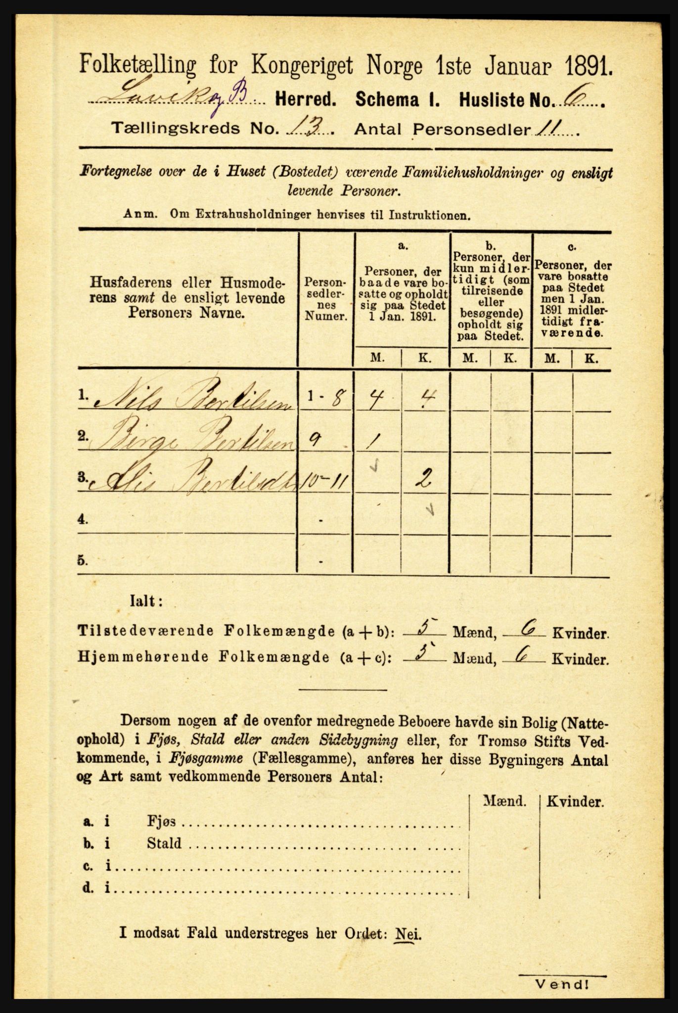 RA, 1891 census for 1415 Lavik og Brekke, 1891, p. 2497