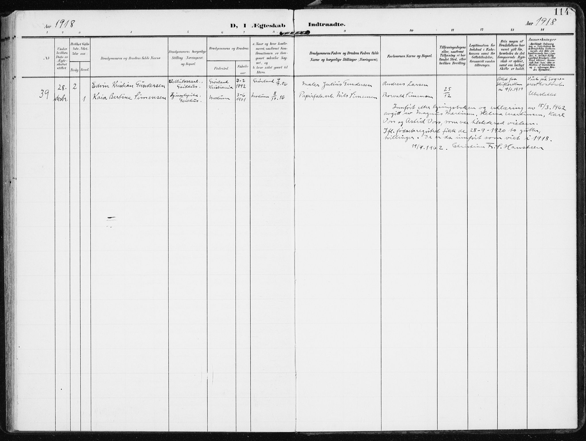 Modum kirkebøker, AV/SAKO-A-234/F/Fa/L0014b: Parish register (official) no. 14b, 1906-1917, p. 114