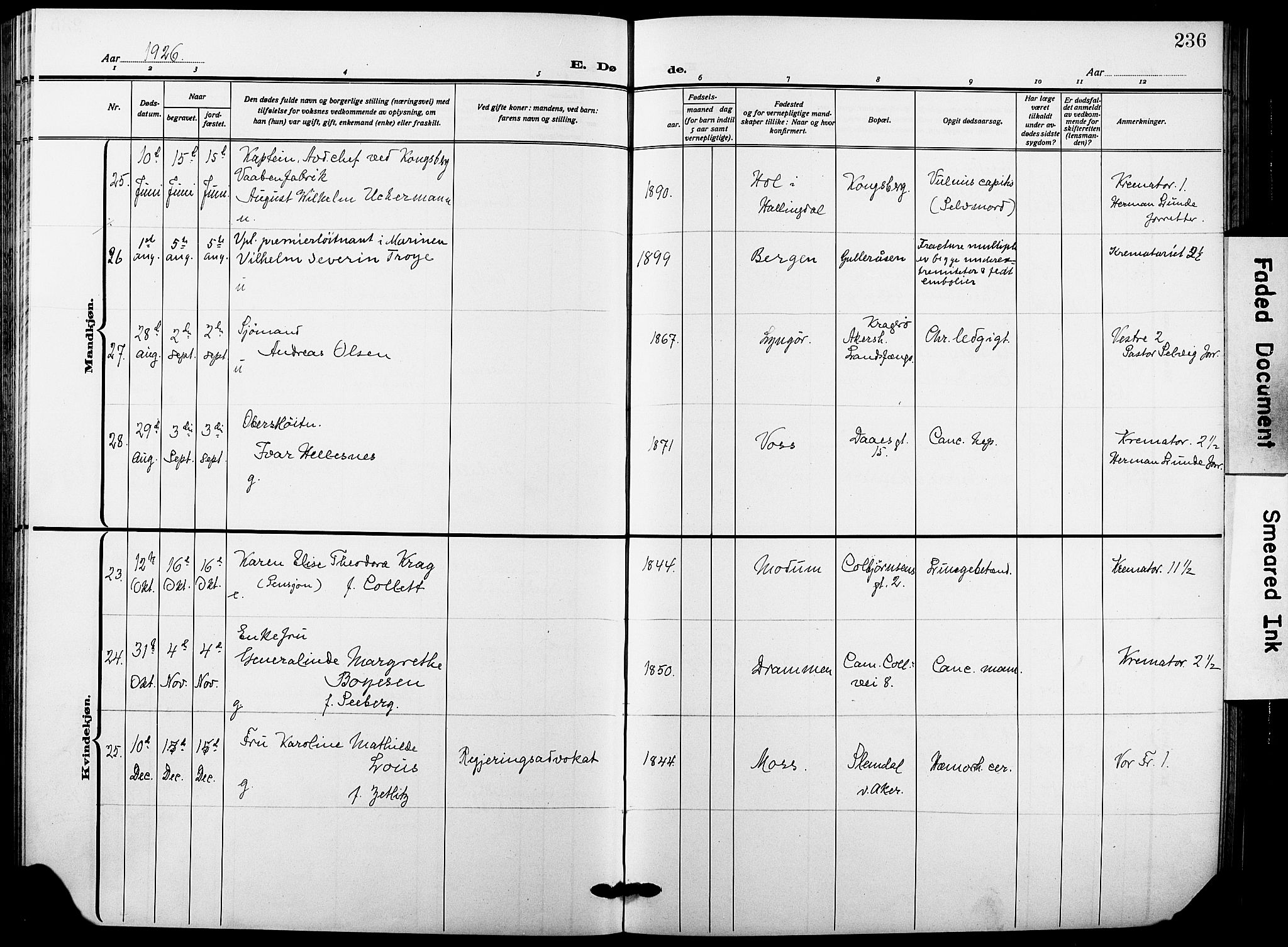 Garnisonsmenigheten Kirkebøker, AV/SAO-A-10846/F/Fa/L0016: Parish register (official) no. 16, 1922-1930, p. 236