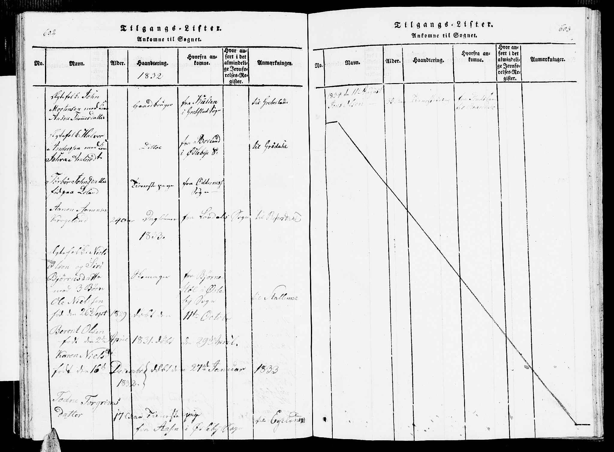 Vennesla sokneprestkontor, AV/SAK-1111-0045/Fb/Fbc/L0001: Parish register (copy) no. B 1, 1820-1834, p. 602-603