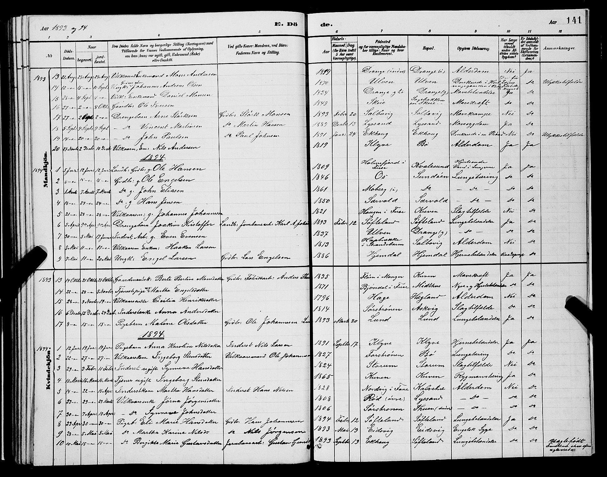 Os sokneprestembete, SAB/A-99929: Parish register (copy) no. A 2, 1880-1896, p. 141