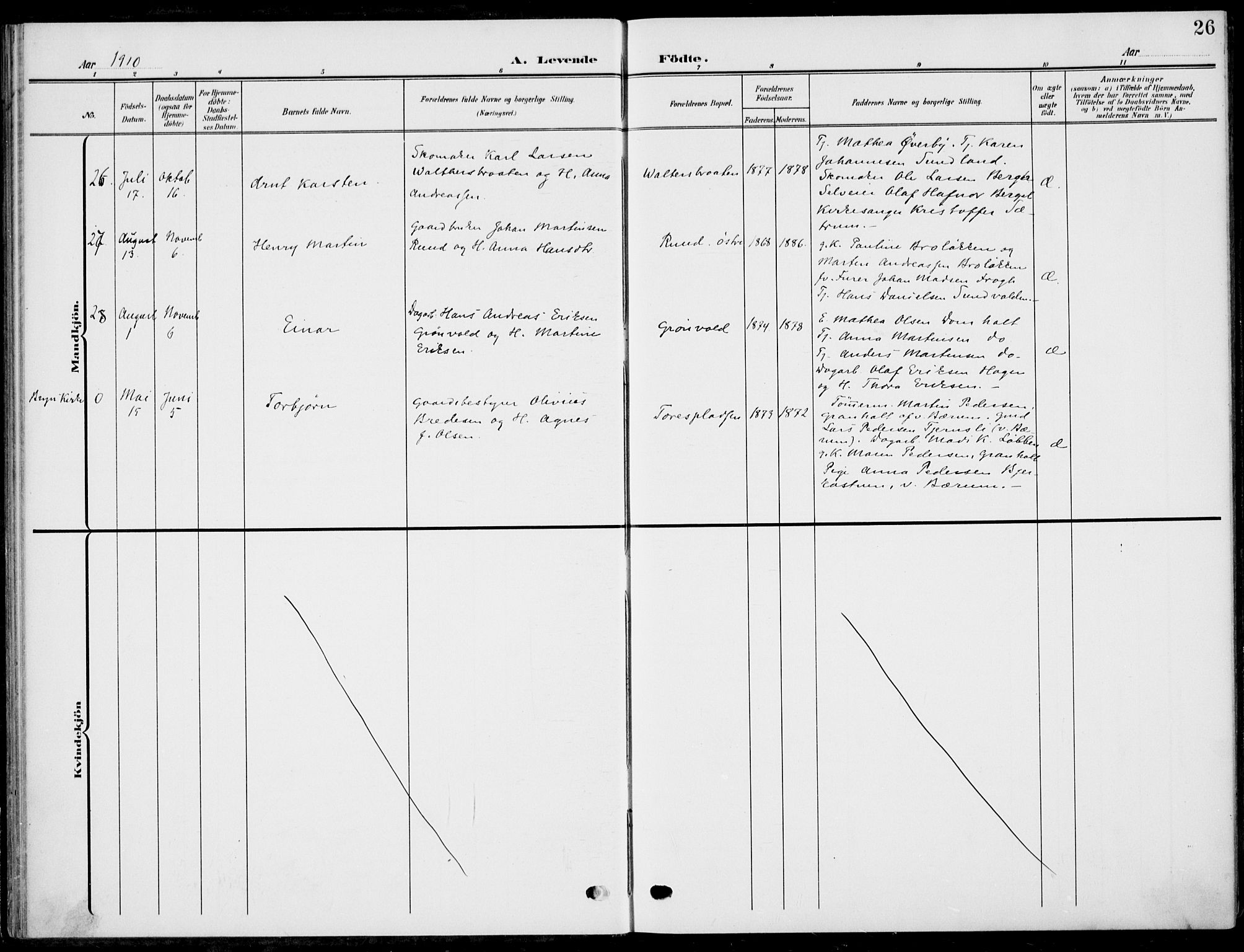 Hole kirkebøker, AV/SAKO-A-228/F/Fa/L0010: Parish register (official) no. I 10, 1907-1917, p. 26