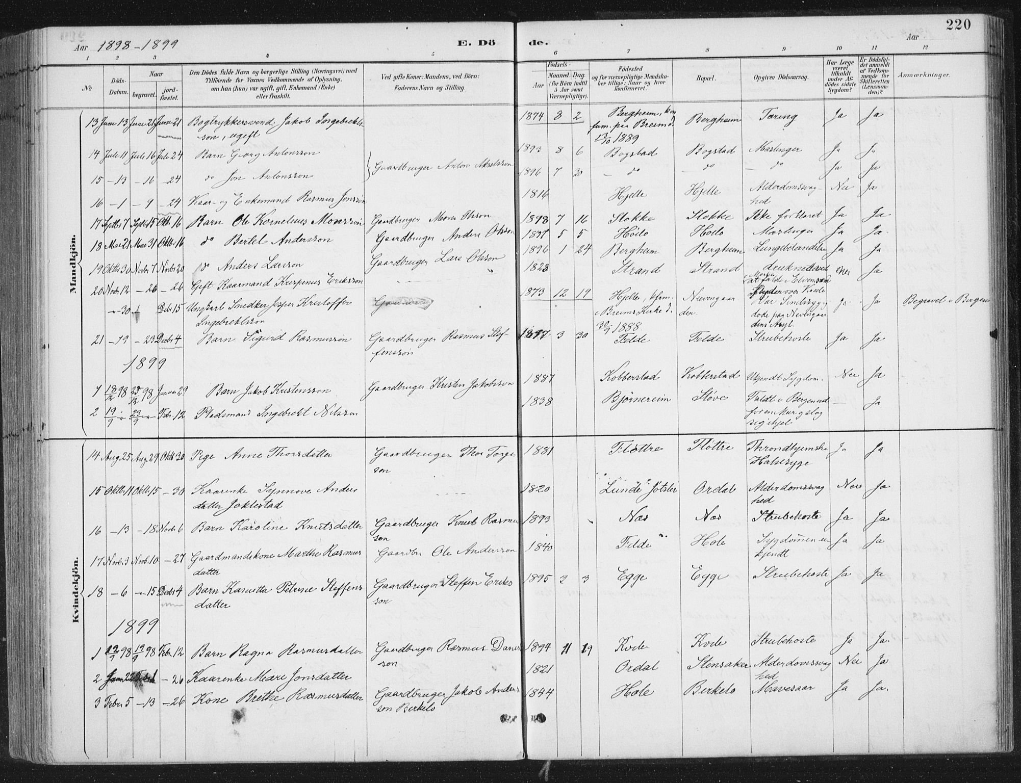 Gloppen sokneprestembete, SAB/A-80101/H/Haa/Haac/L0002: Parish register (official) no. C  2, 1887-1904, p. 220