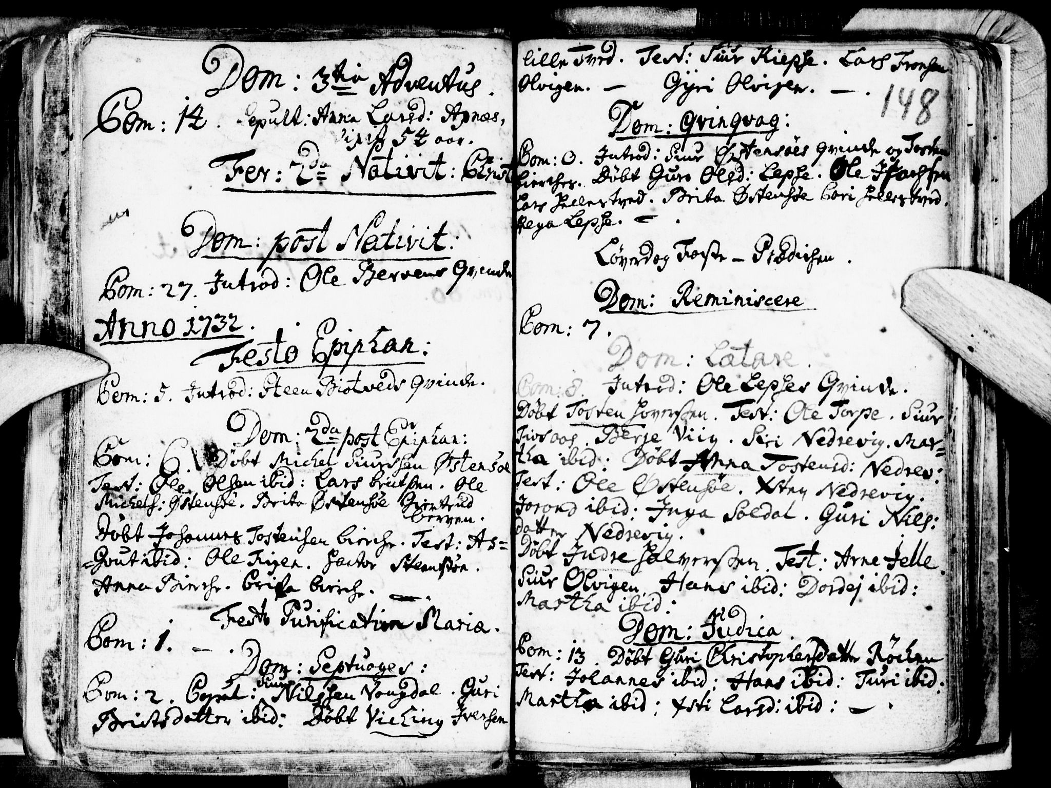 Kvam sokneprestembete, SAB/A-76201/H/Haa: Parish register (official) no. A 1, 1690-1741, p. 148