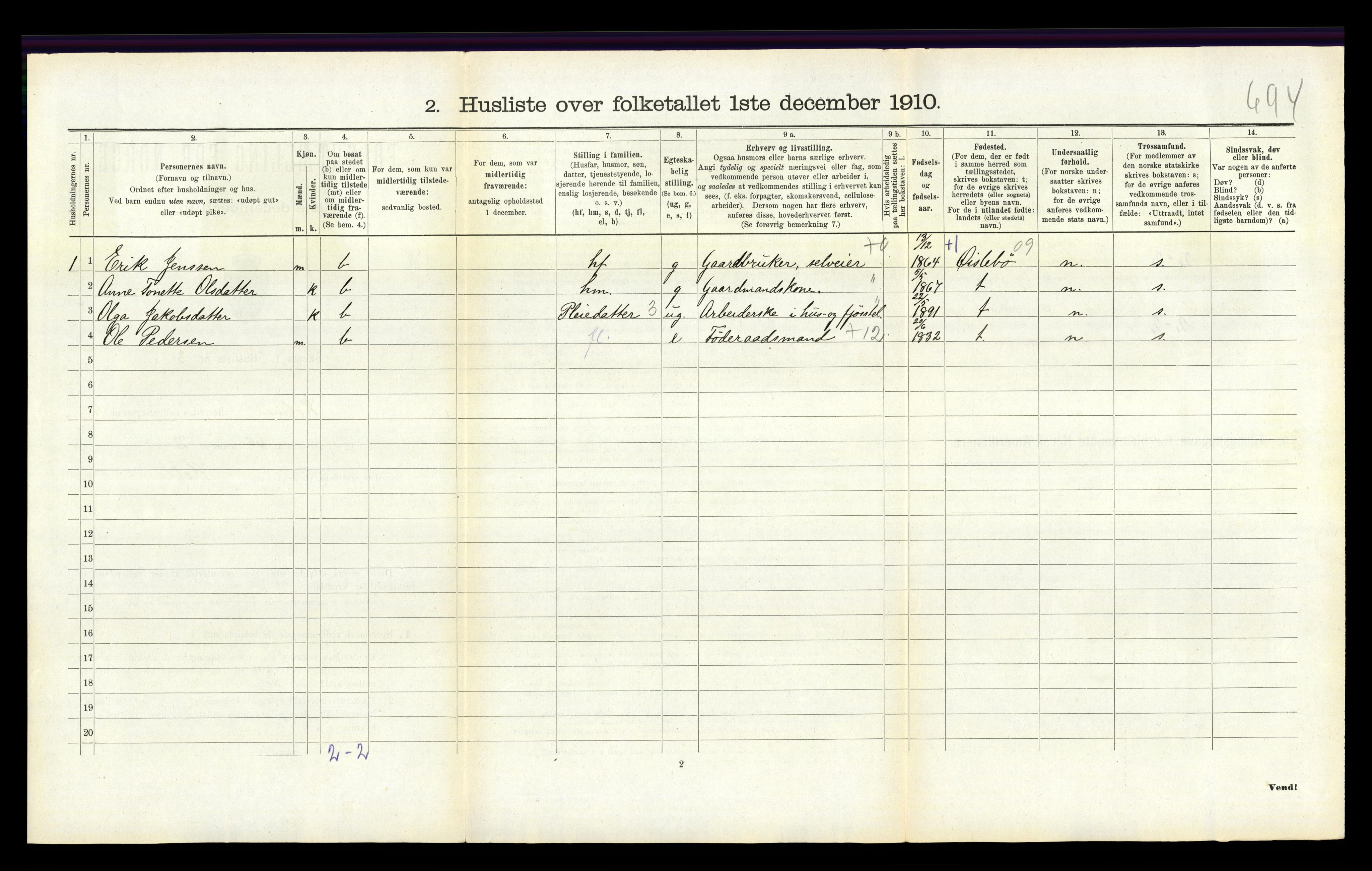 RA, 1910 census for Holum, 1910, p. 375