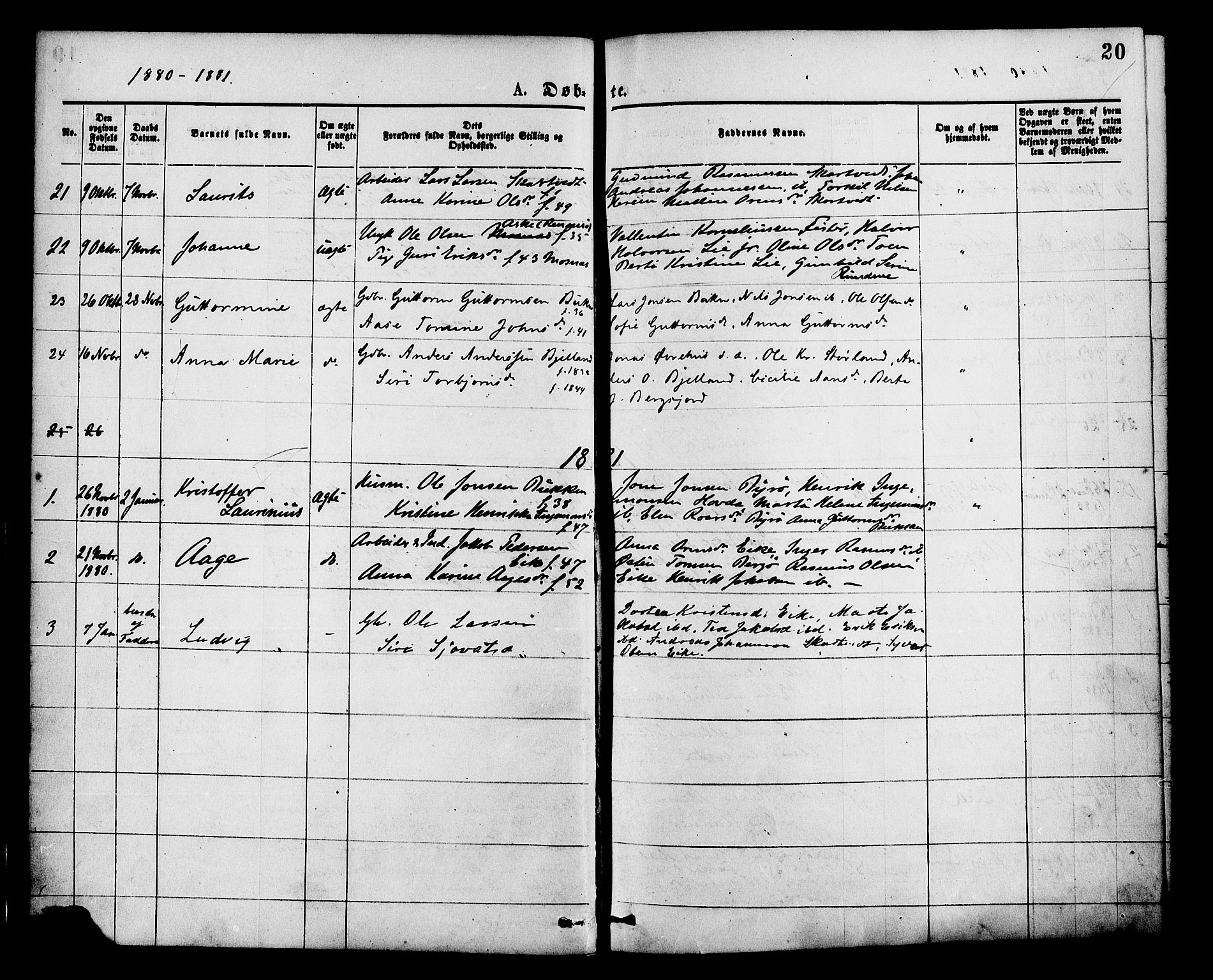 Hjelmeland sokneprestkontor, SAST/A-101843/01/IV/L0013: Parish register (official) no. A 13, 1872-1886, p. 20