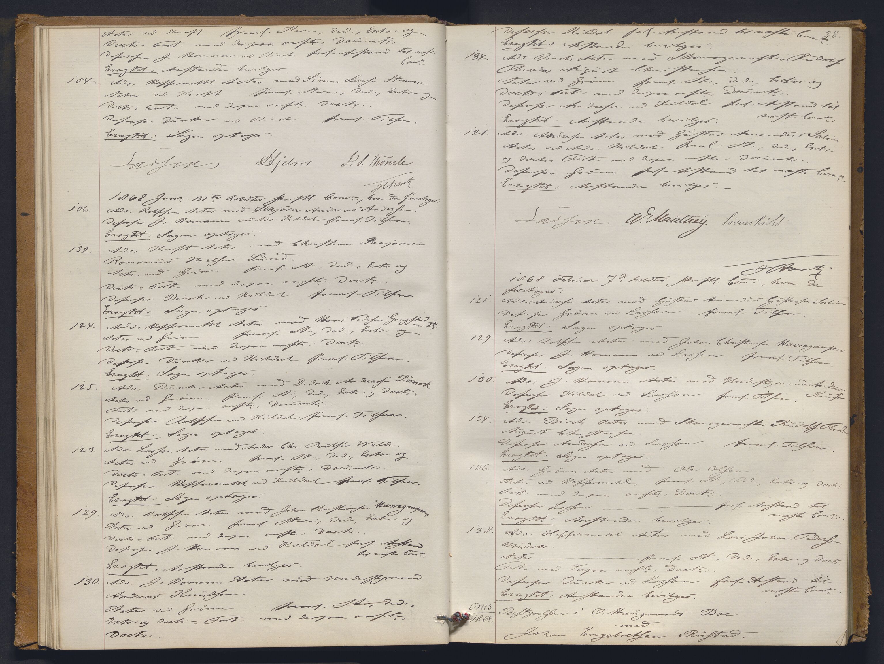 Høyesterett, AV/RA-S-1002/E/Ef/L0012: Protokoll over saker som gikk til skriftlig behandling, 1867-1873, p. 27b-28a