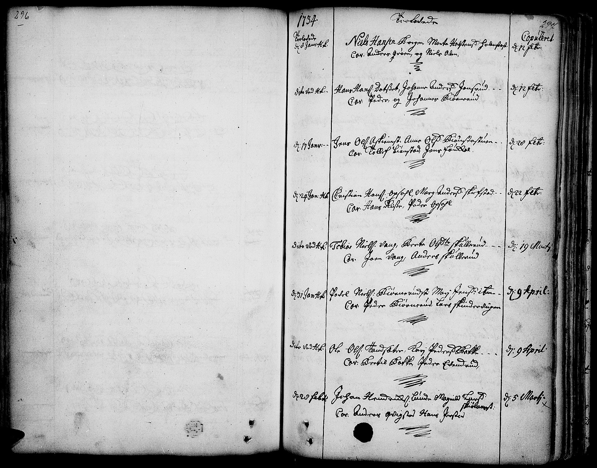 Toten prestekontor, SAH/PREST-102/H/Ha/Haa/L0003: Parish register (official) no. 3, 1734-1751, p. 296-297