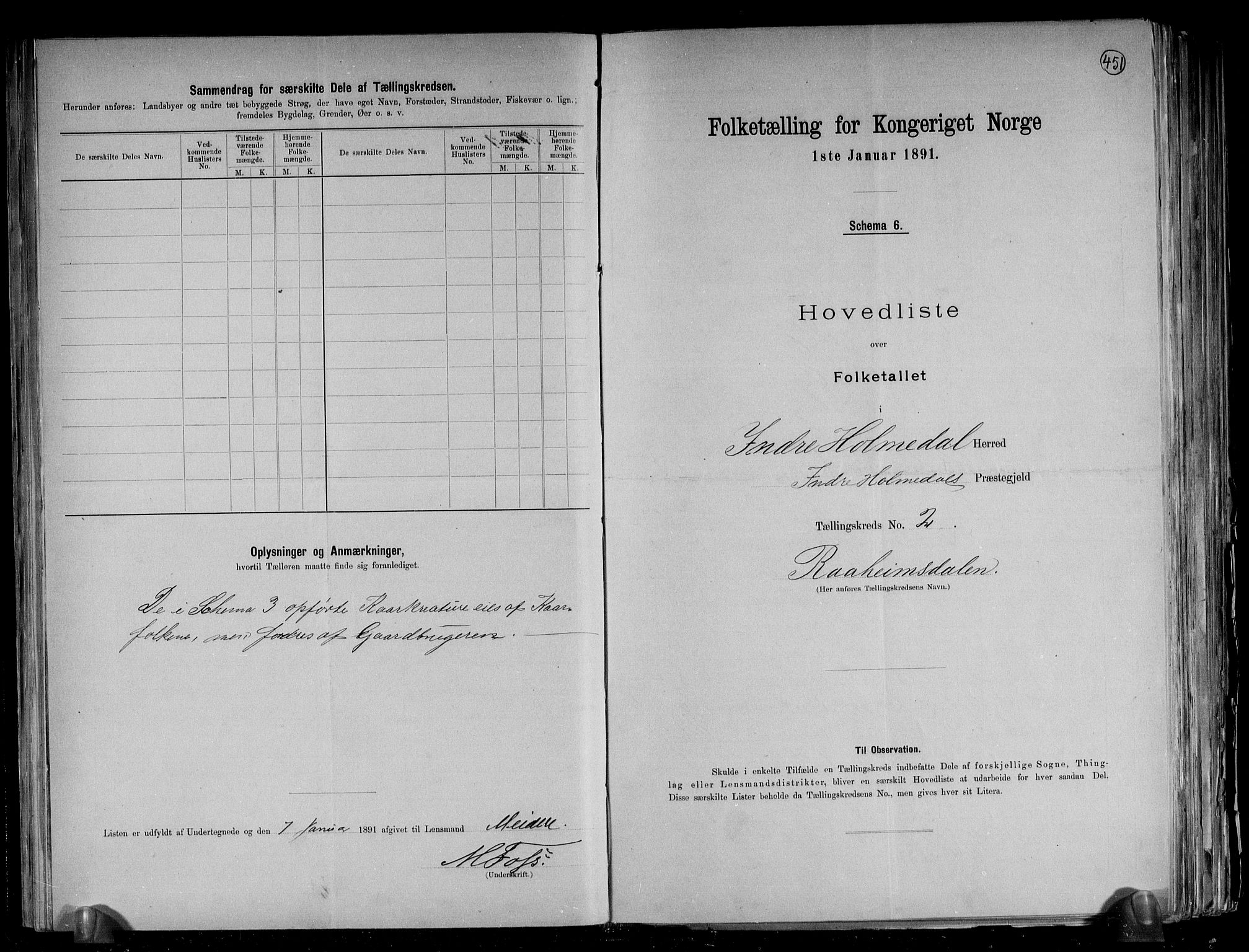 RA, 1891 census for 1430 Indre Holmedal, 1891, p. 6