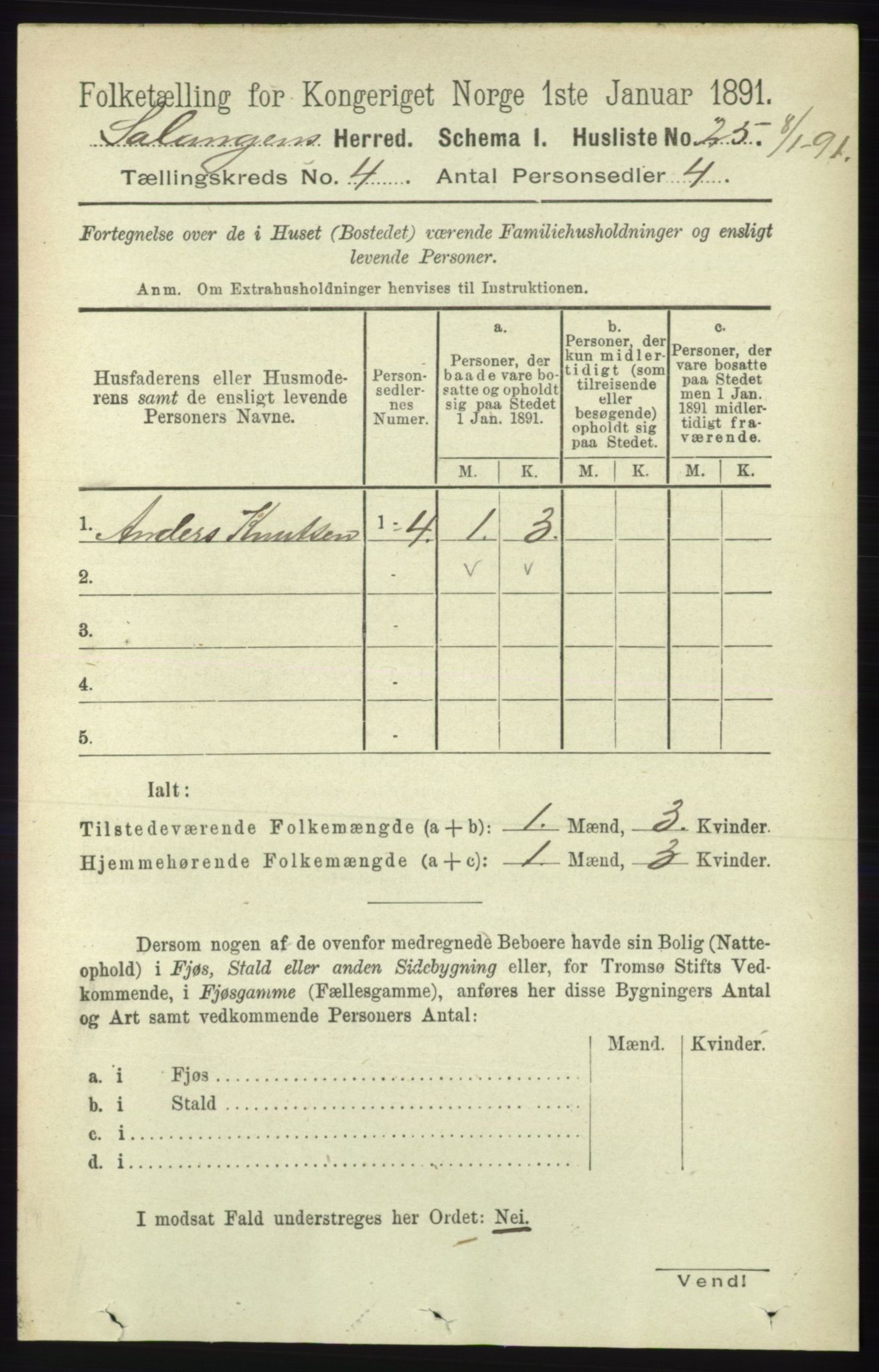 RA, 1891 census for 1921 Salangen, 1891, p. 1762