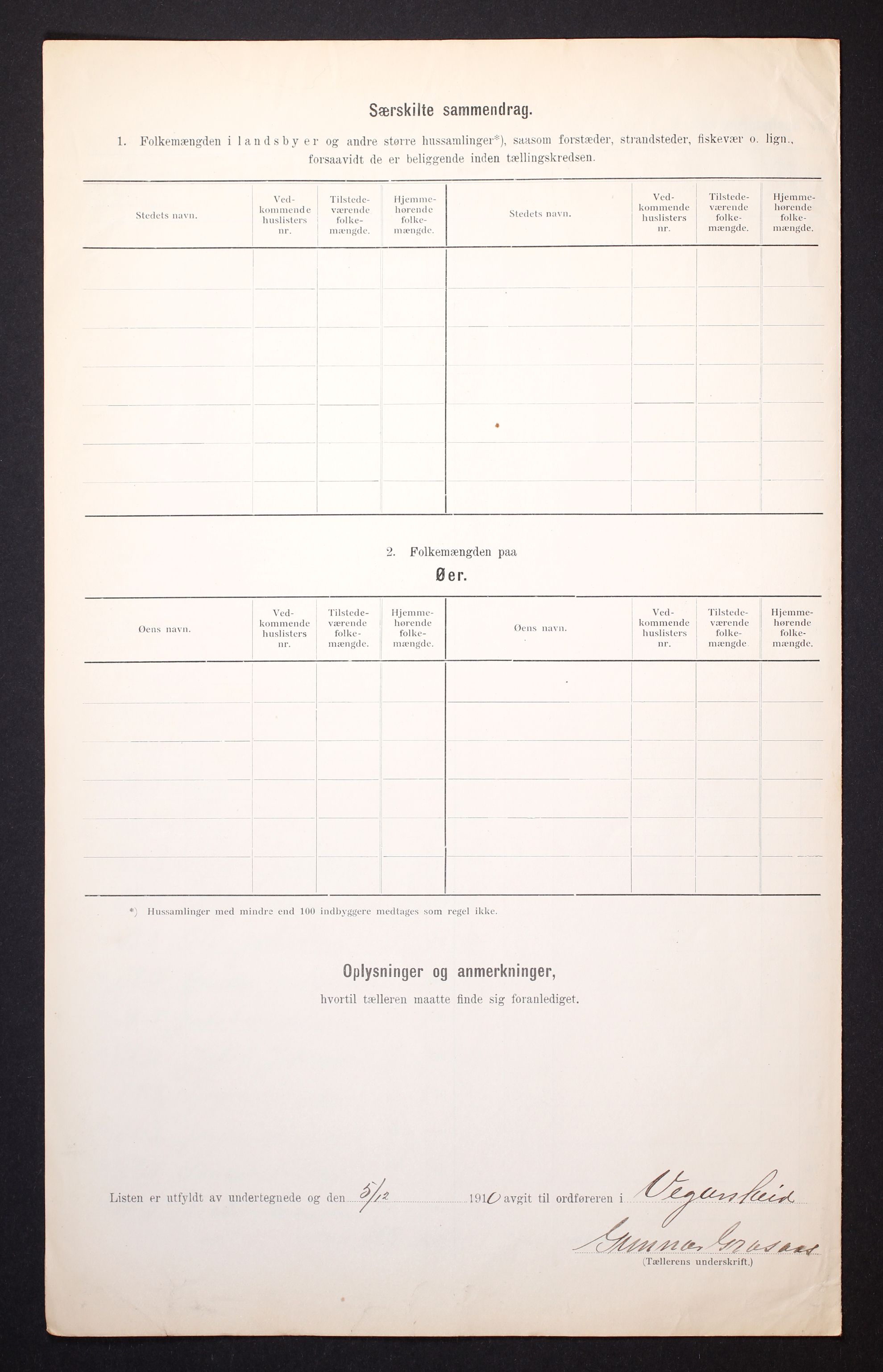 RA, 1910 census for Vegårshei, 1910, p. 9