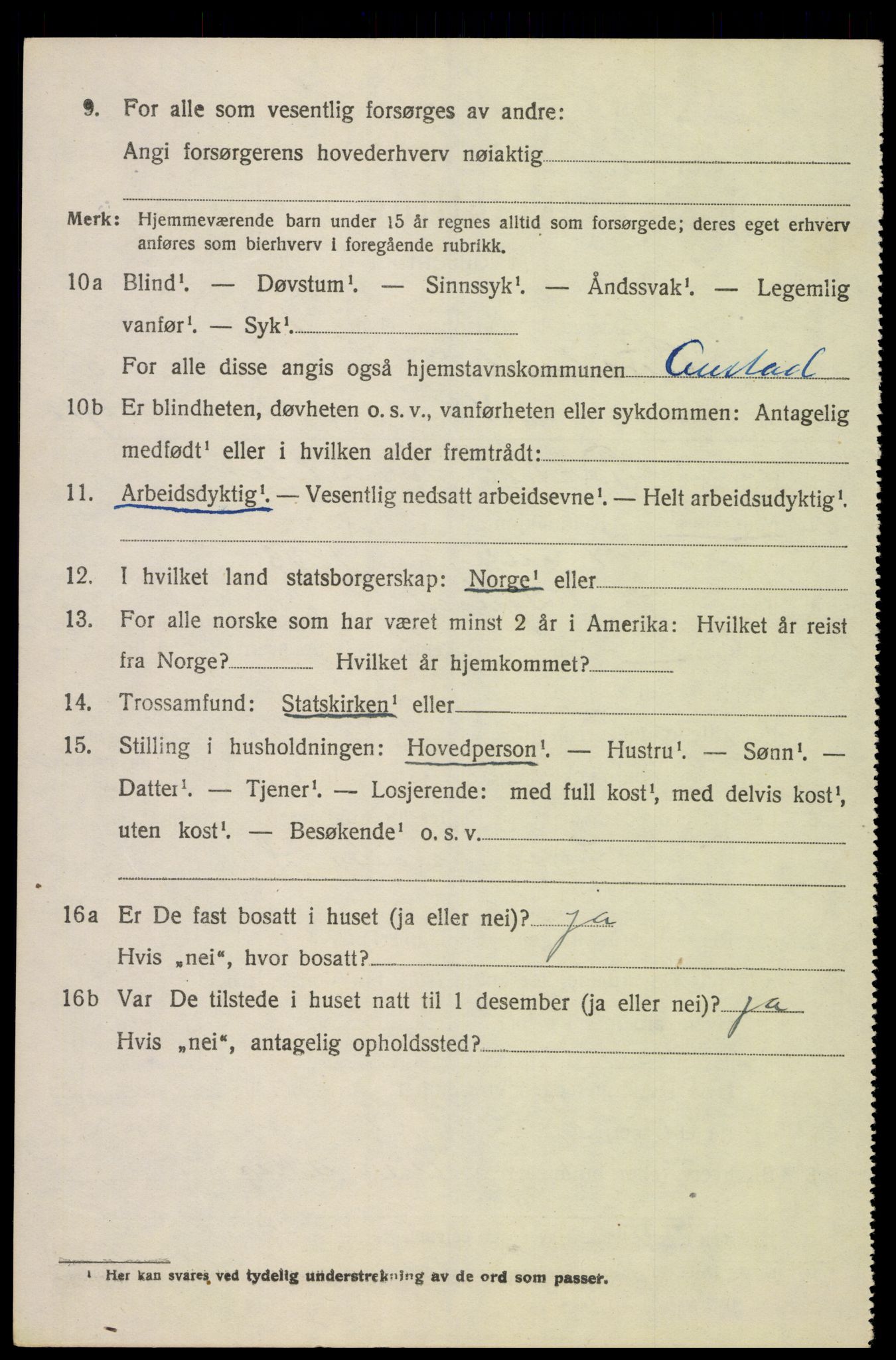 SAK, 1920 census for Austad, 1920, p. 1370
