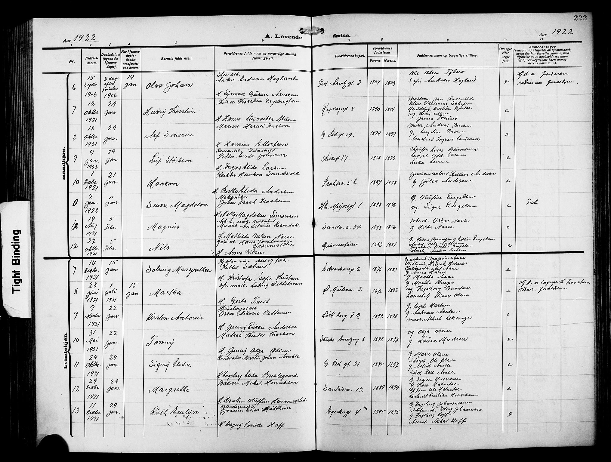 Sandviken Sokneprestembete, AV/SAB-A-77601/H/Hb/L0005: Parish register (copy) no. B 2, 1914-1925, p. 222