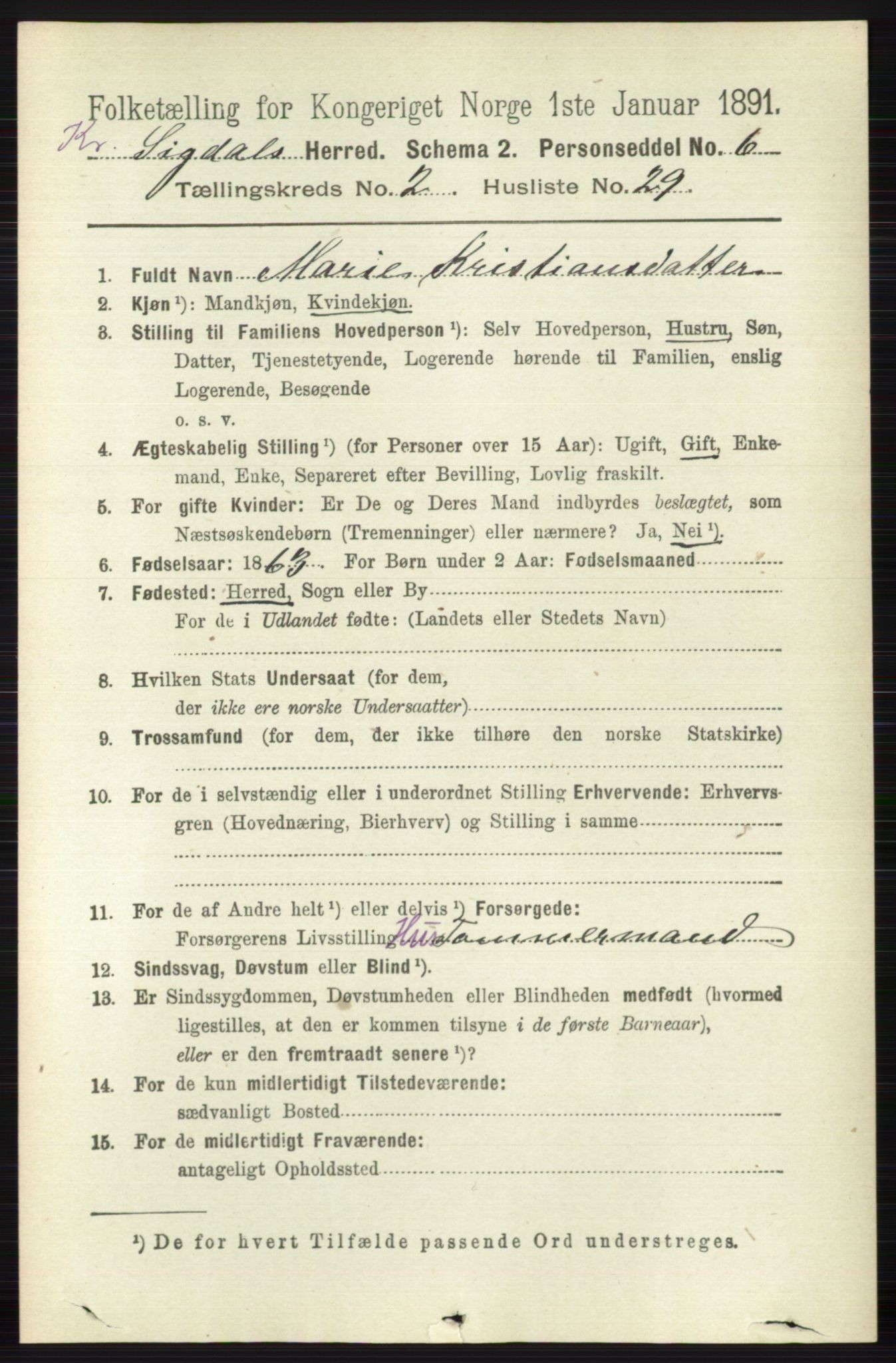 RA, 1891 census for 0621 Sigdal, 1891, p. 5515