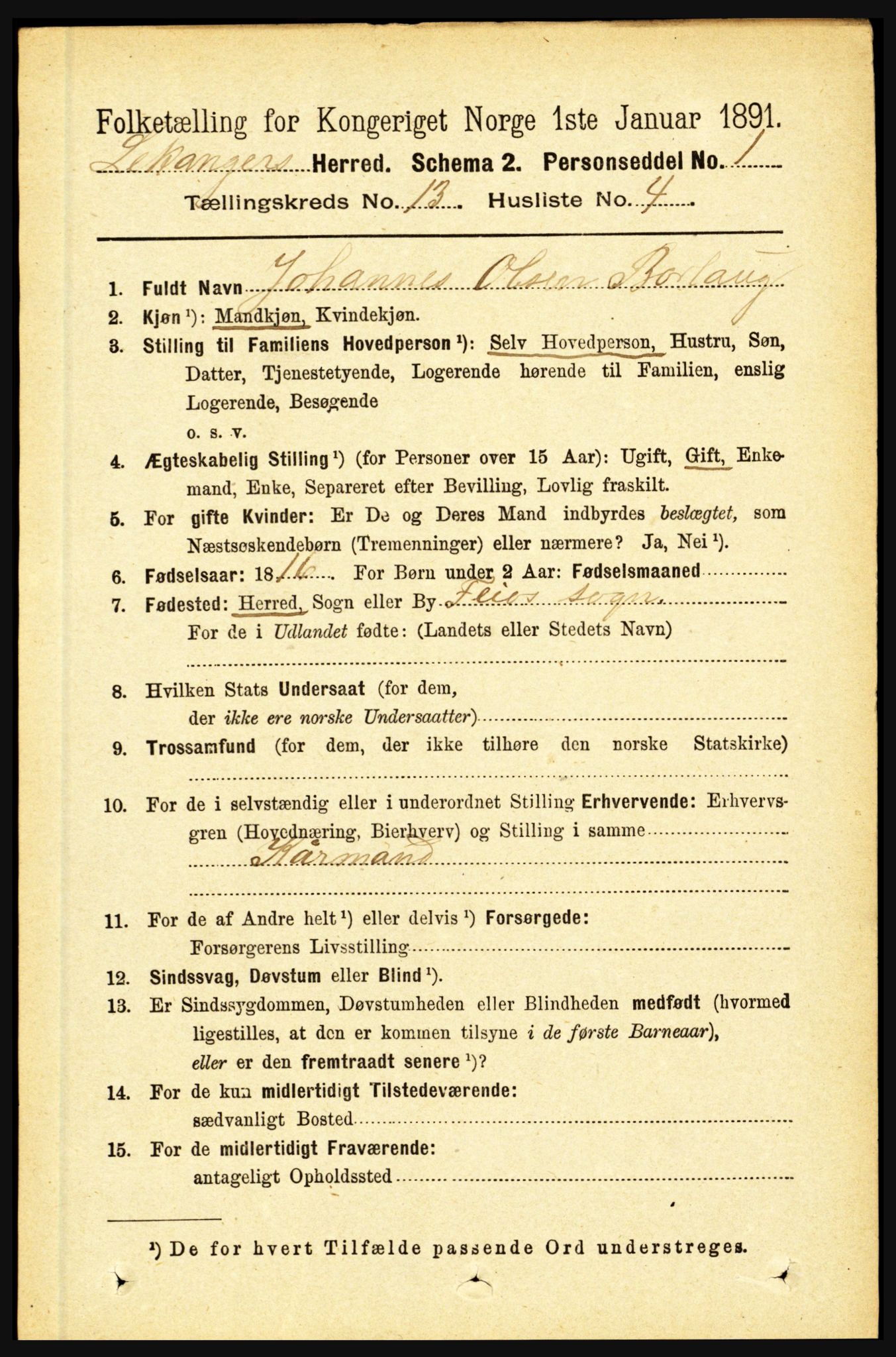 RA, 1891 census for 1419 Leikanger, 1891, p. 2478