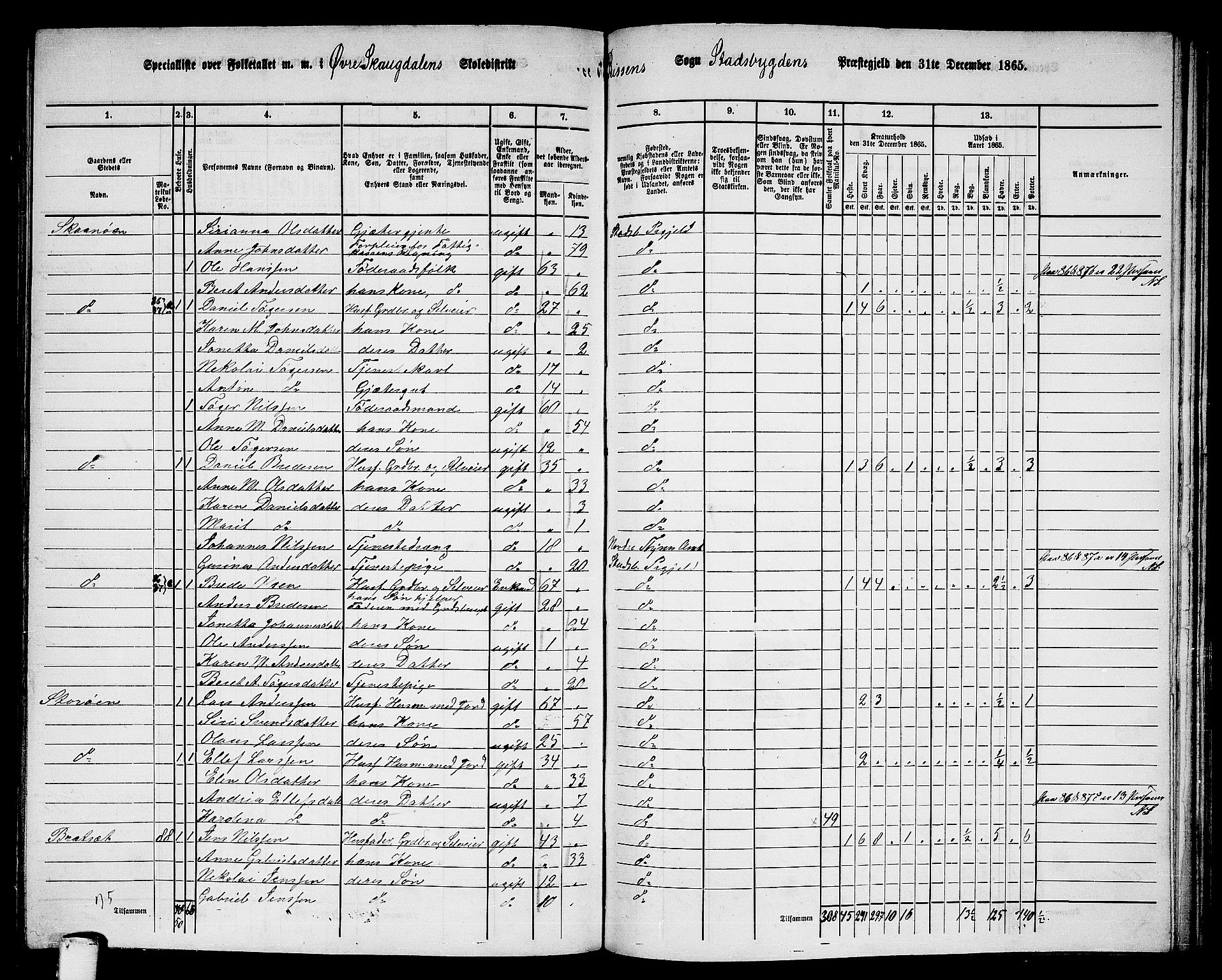 RA, 1865 census for Stadsbygd, 1865, p. 165