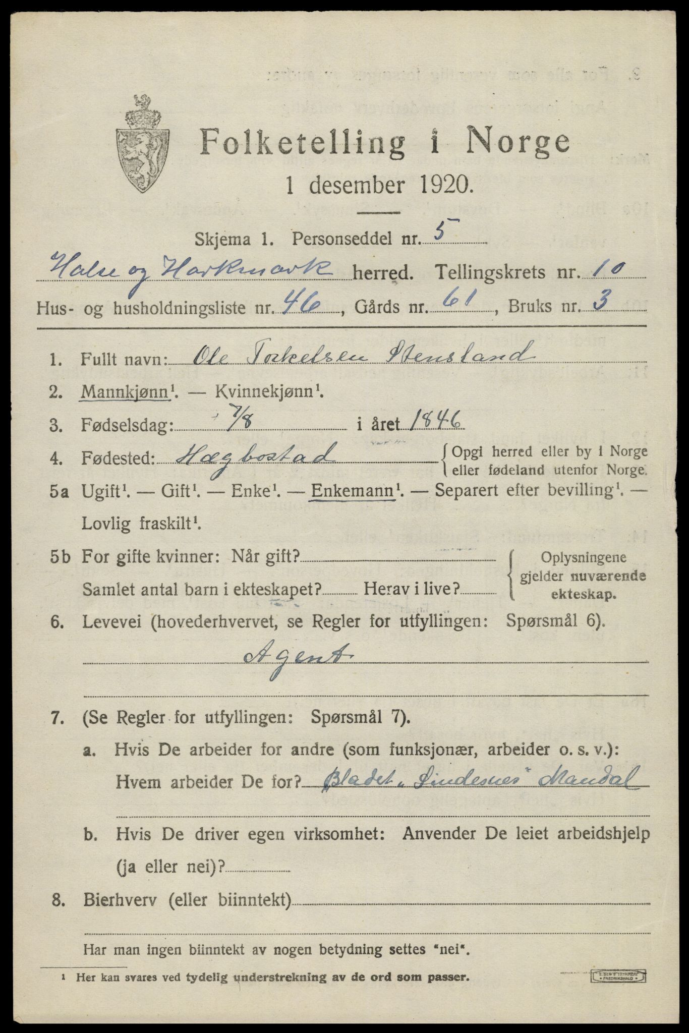 SAK, 1920 census for Halse og Harkmark, 1920, p. 6039