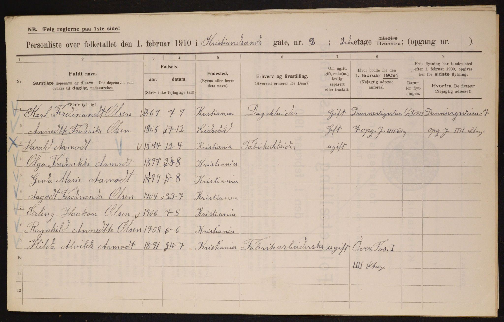 OBA, Municipal Census 1910 for Kristiania, 1910, p. 52642