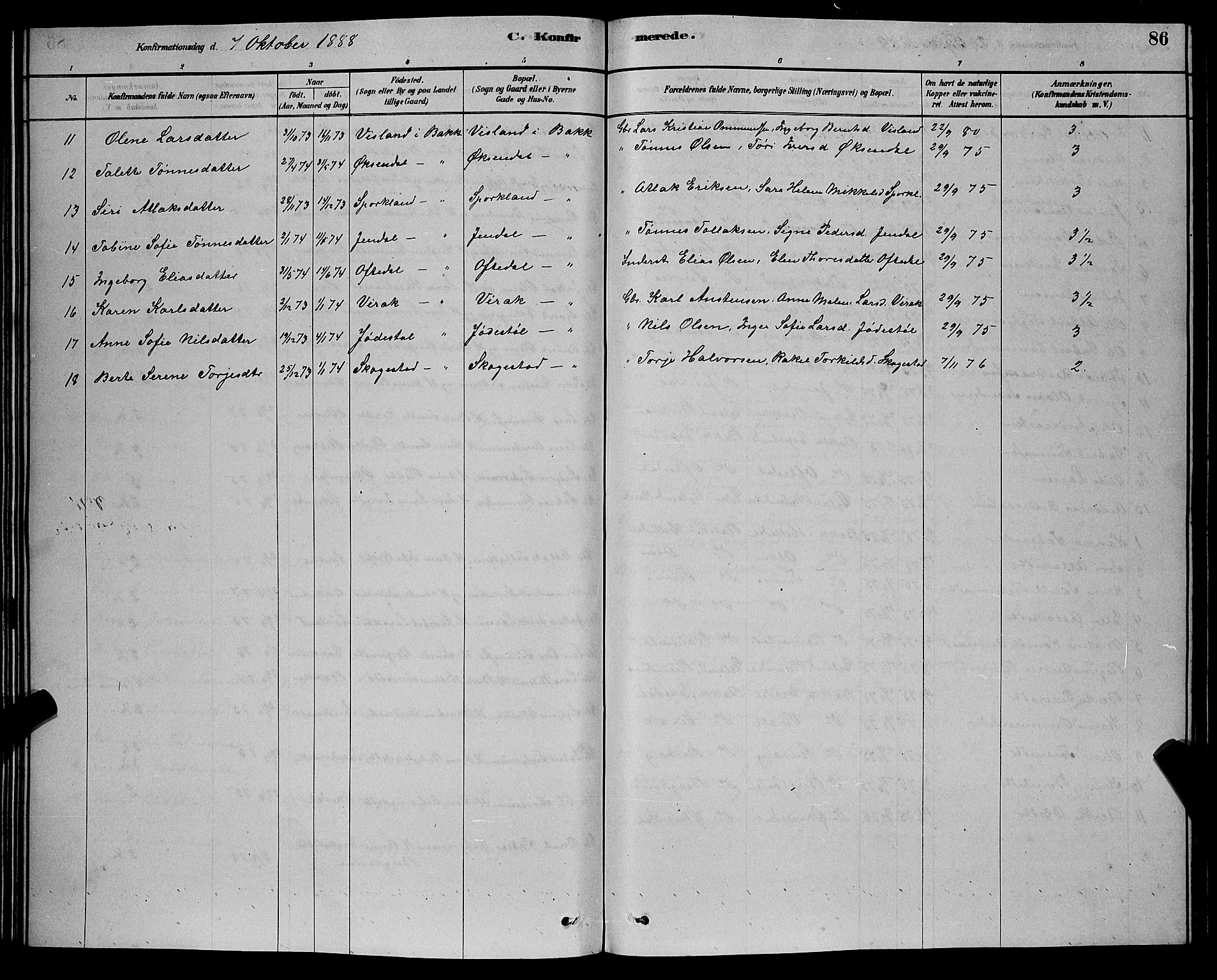 Bakke sokneprestkontor, AV/SAK-1111-0002/F/Fb/Fba/L0002: Parish register (copy) no. B 2, 1879-1893, p. 86