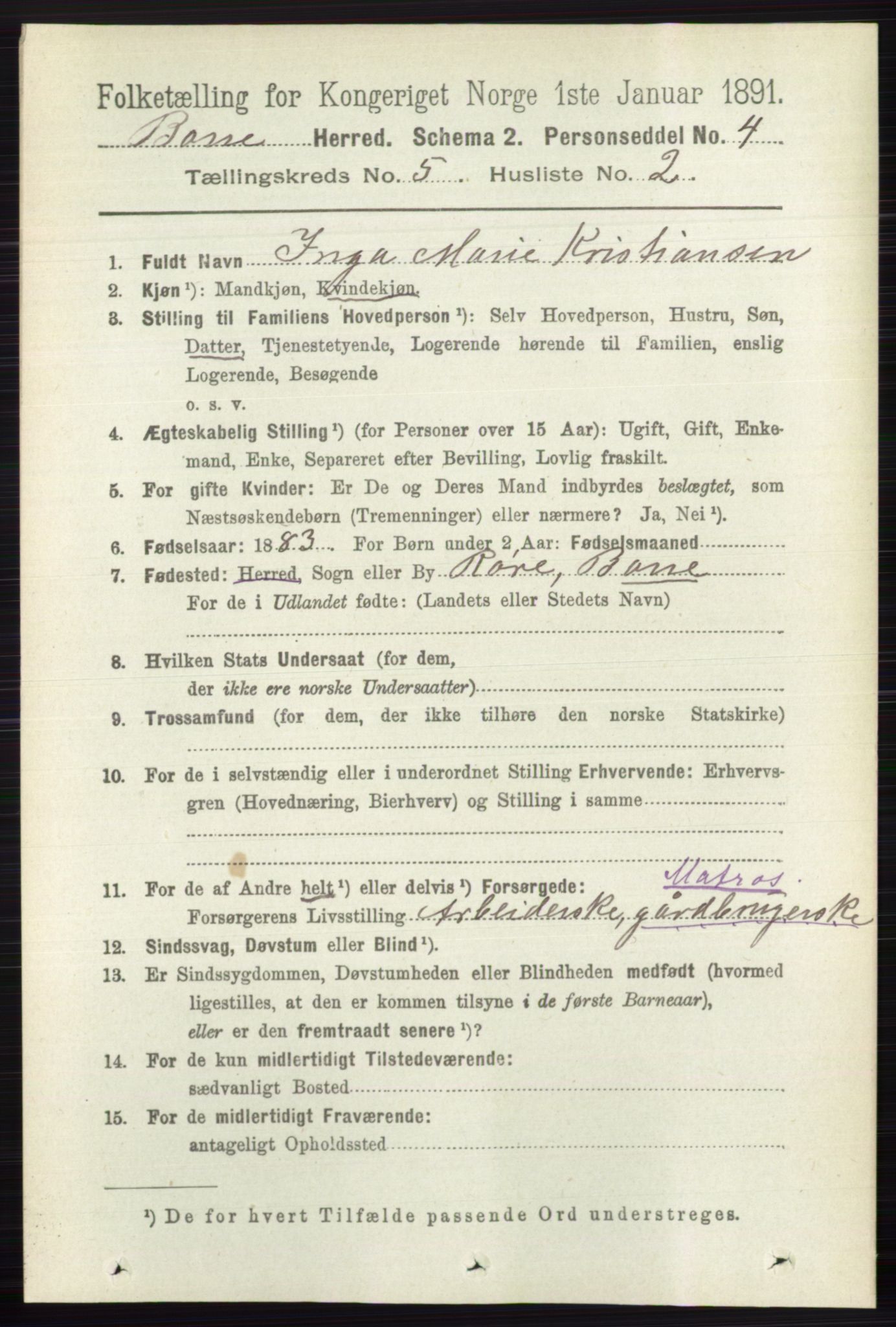 RA, 1891 census for 0717 Borre, 1891, p. 2023