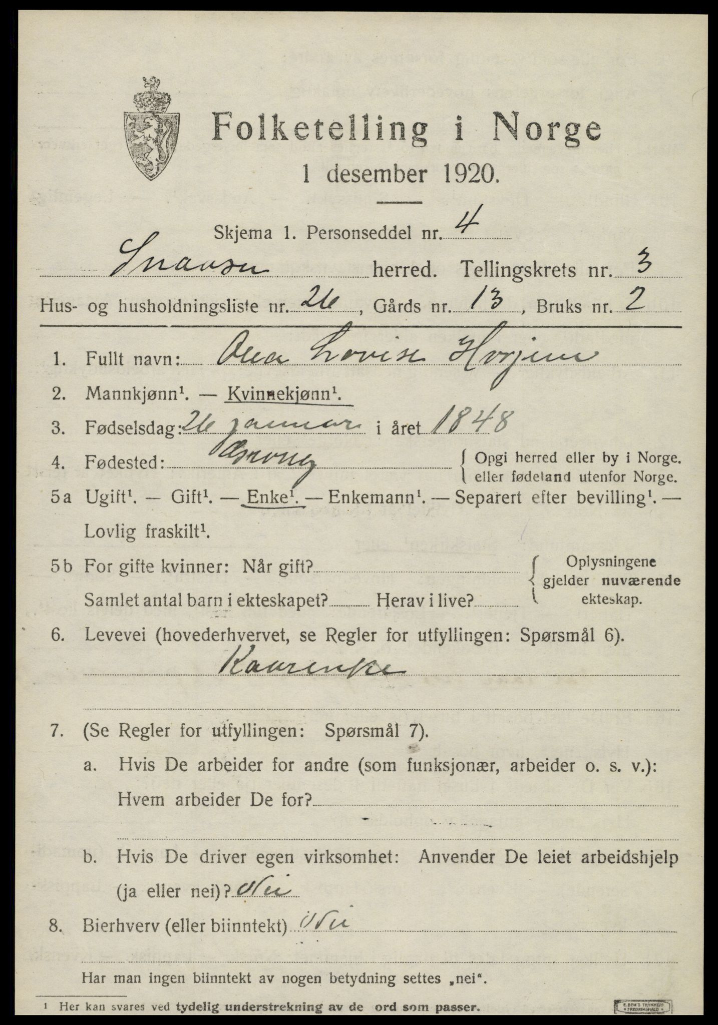 SAT, 1920 census for Snåsa, 1920, p. 1824