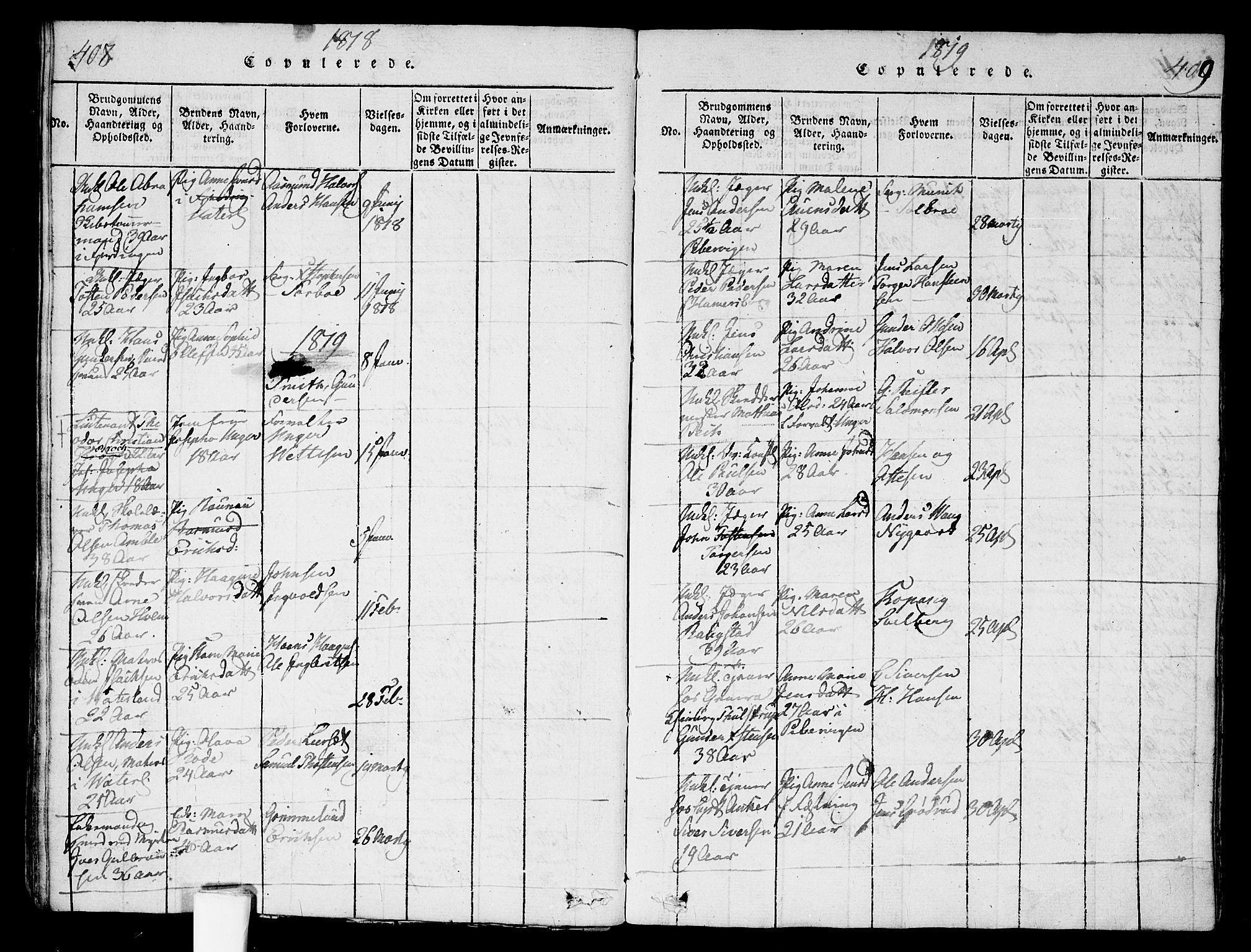 Garnisonsmenigheten Kirkebøker, SAO/A-10846/G/Ga/L0003: Parish register (copy) no. 3, 1815-1819, p. 408-409