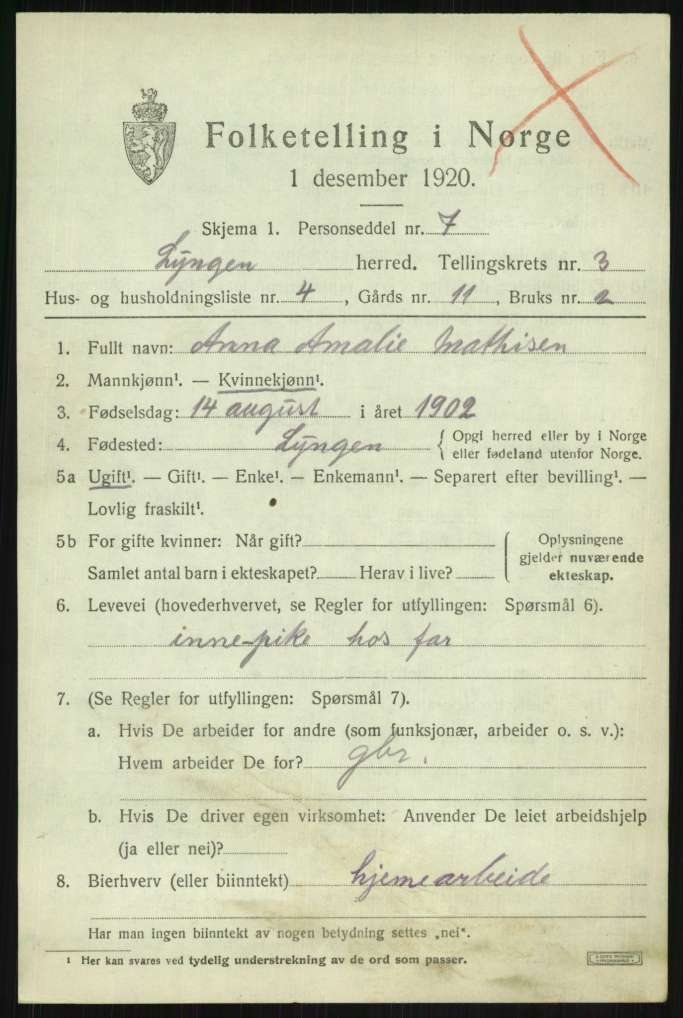 SATØ, 1920 census for Lyngen, 1920, p. 3527