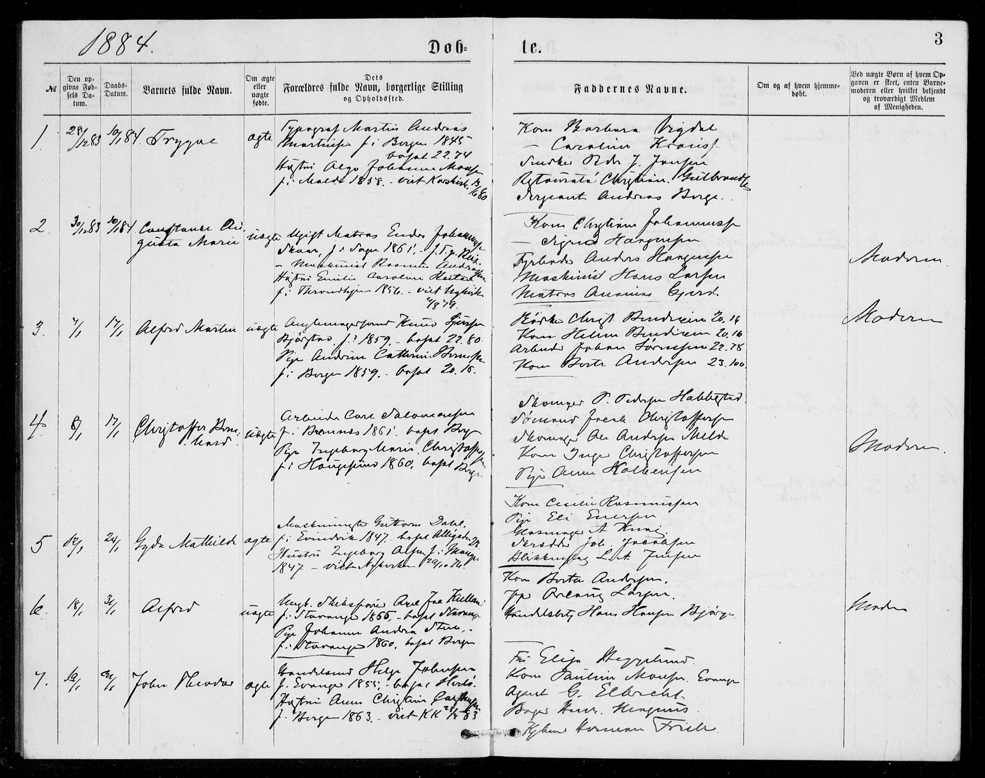 Fødselsstiftelsens sokneprestembete, ført av overlegen*, SAB/-: Parish register (official) no. A 2, 1884-1900, p. 3