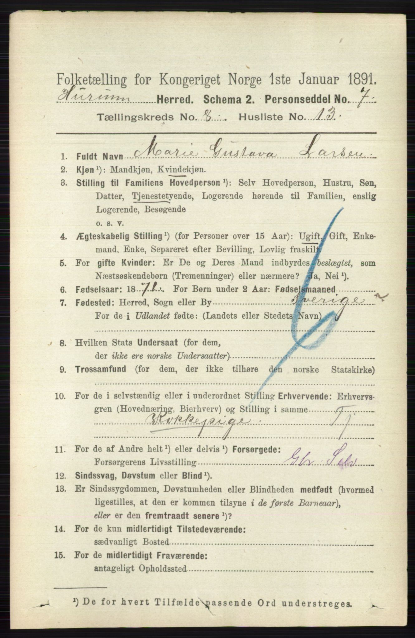 RA, 1891 census for 0628 Hurum, 1891, p. 2722