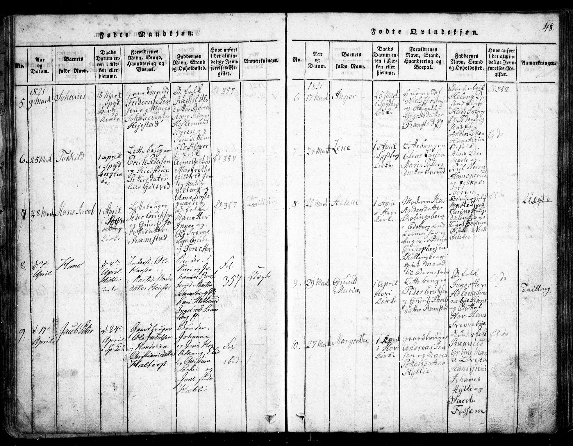 Spydeberg prestekontor Kirkebøker, SAO/A-10924/G/Ga/L0001: Parish register (copy) no. I 1, 1814-1868, p. 48