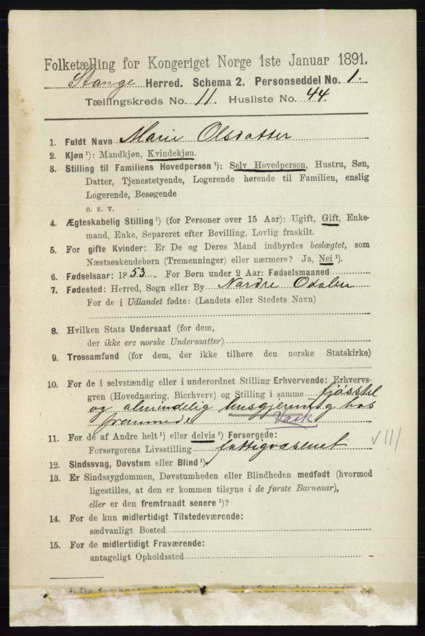 RA, 1891 census for 0417 Stange, 1891, p. 7732