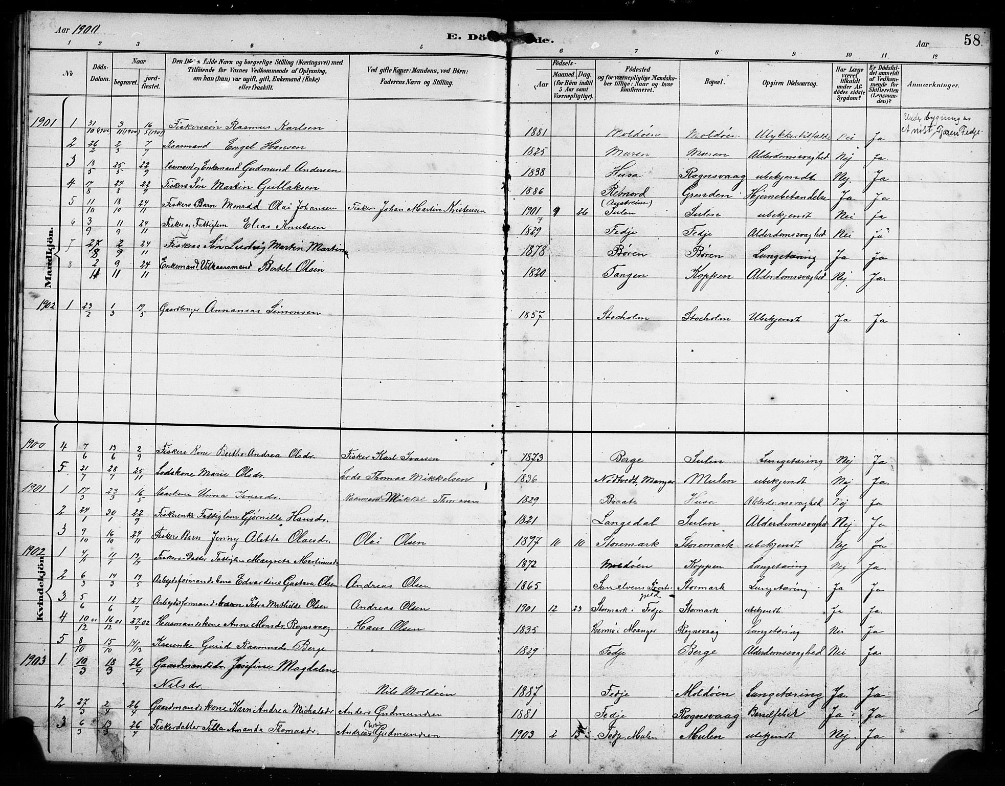 Lindås Sokneprestembete, SAB/A-76701/H/Hab: Parish register (copy) no. D 2, 1898-1910, p. 58