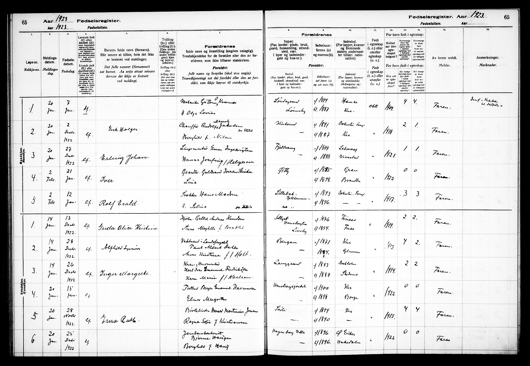 Skedsmo prestekontor Kirkebøker, AV/SAO-A-10033a/J/Jb/L0001: Birth register no. II 1, 1916-1932, p. 65