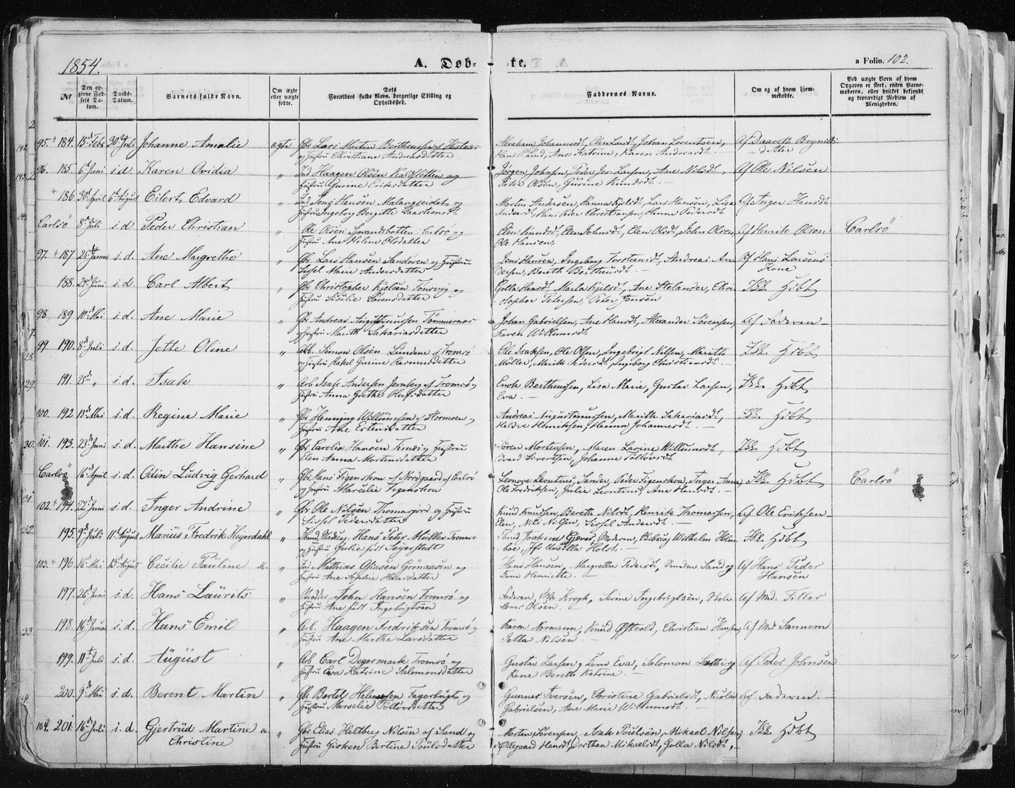 Tromsø sokneprestkontor/stiftsprosti/domprosti, SATØ/S-1343/G/Ga/L0010kirke: Parish register (official) no. 10, 1848-1855, p. 102